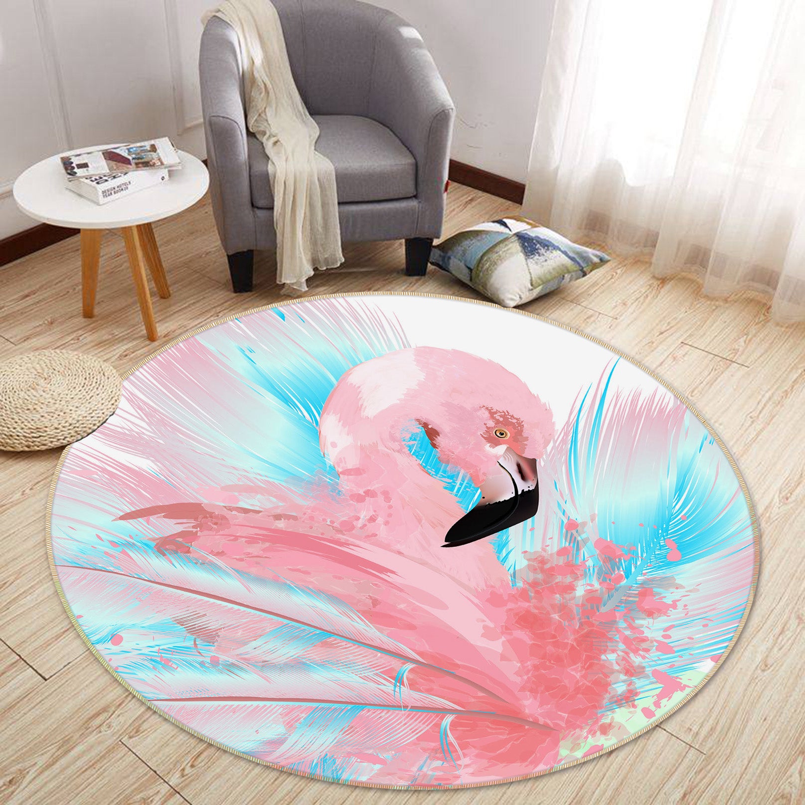 3D Flamingo 29089 Round Non Slip Rug Mat