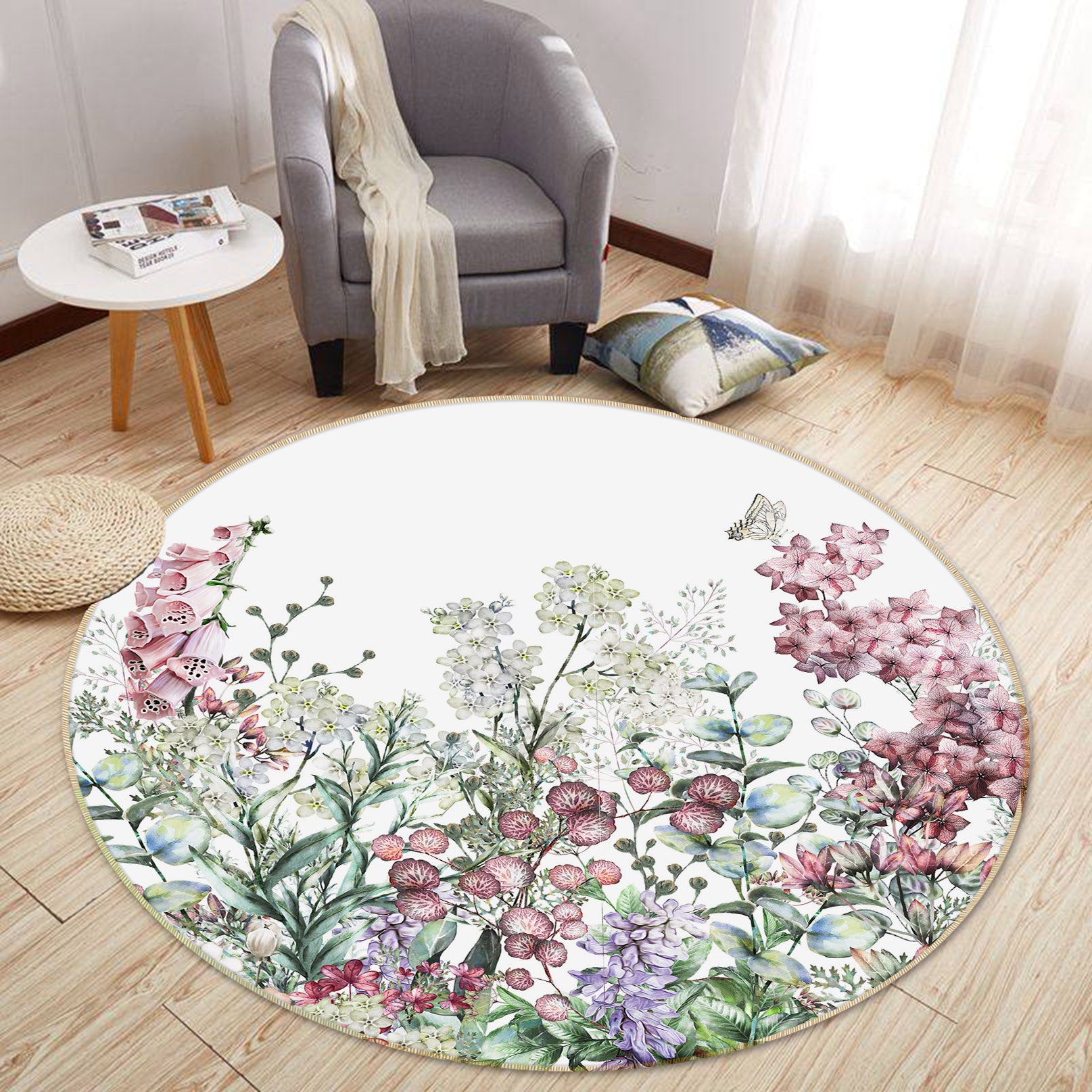 3D Flower Bush 29084 Round Non Slip Rug Mat