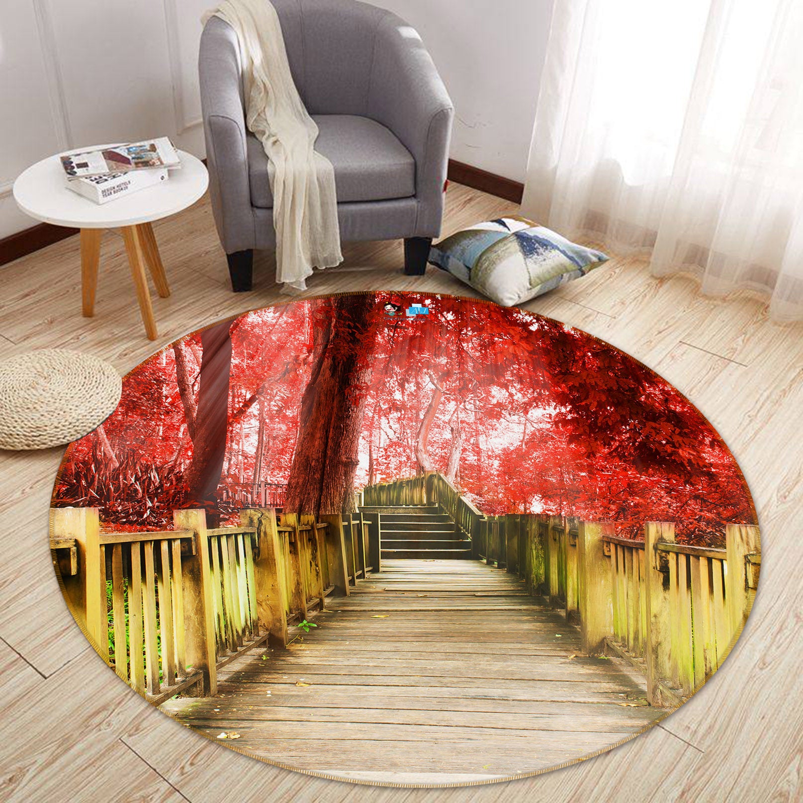 3D Trees Corridor 69174 Round Non Slip Rug Mat