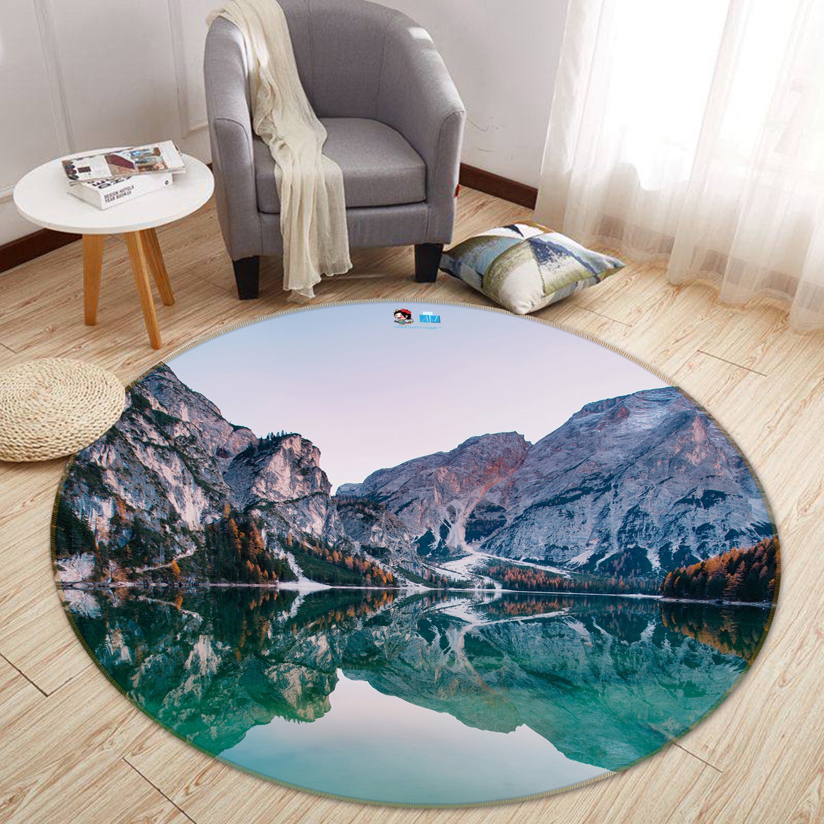 3D Mountains Rivers 69083 Round Non Slip Rug Mat
