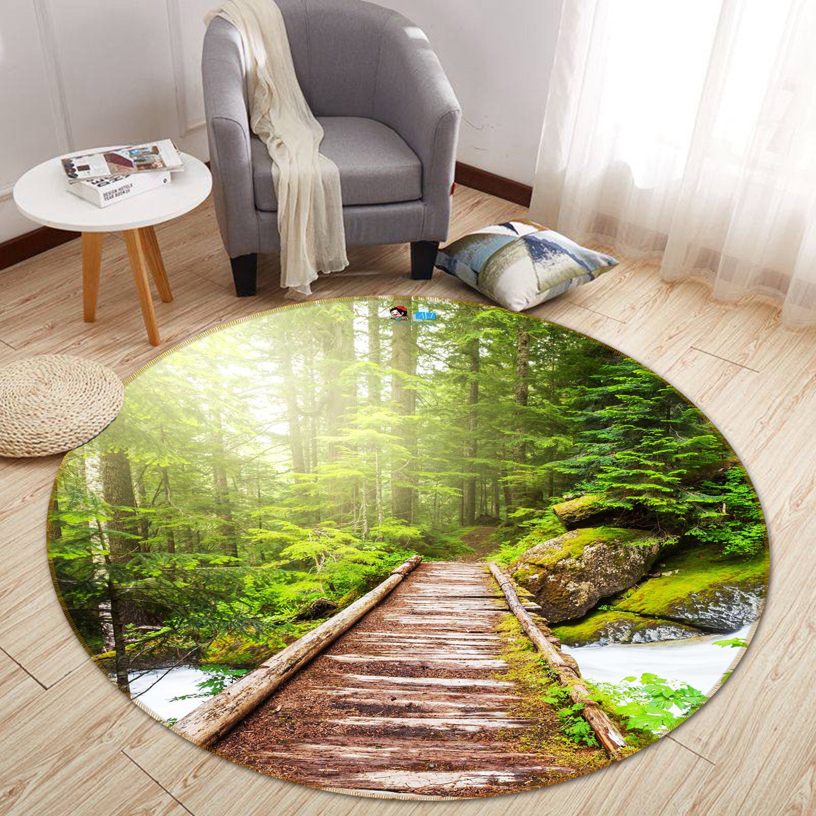 3D Corridor Woods 66189 Round Non Slip Rug Mat