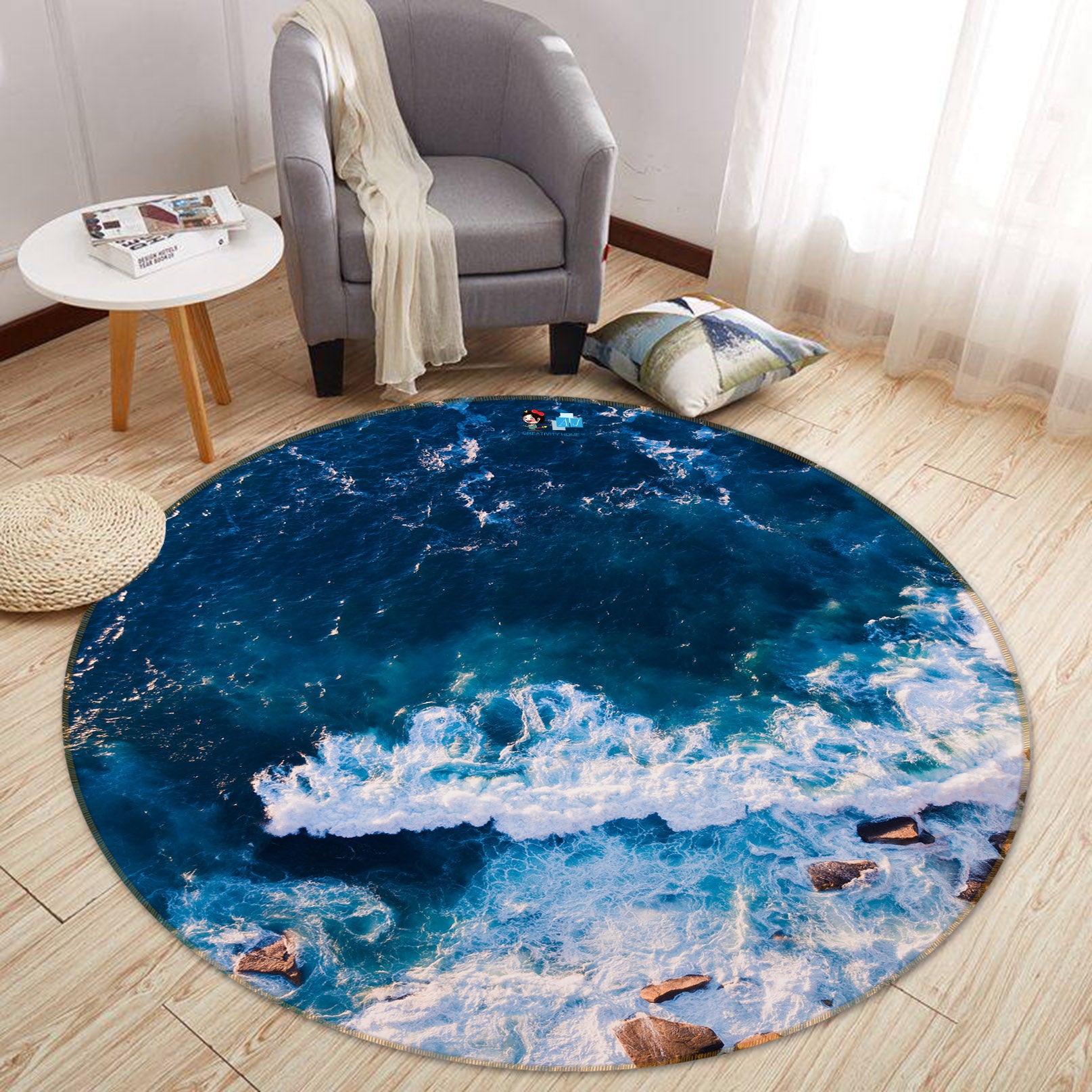 3D Waves 69089 Round Non Slip Rug Mat