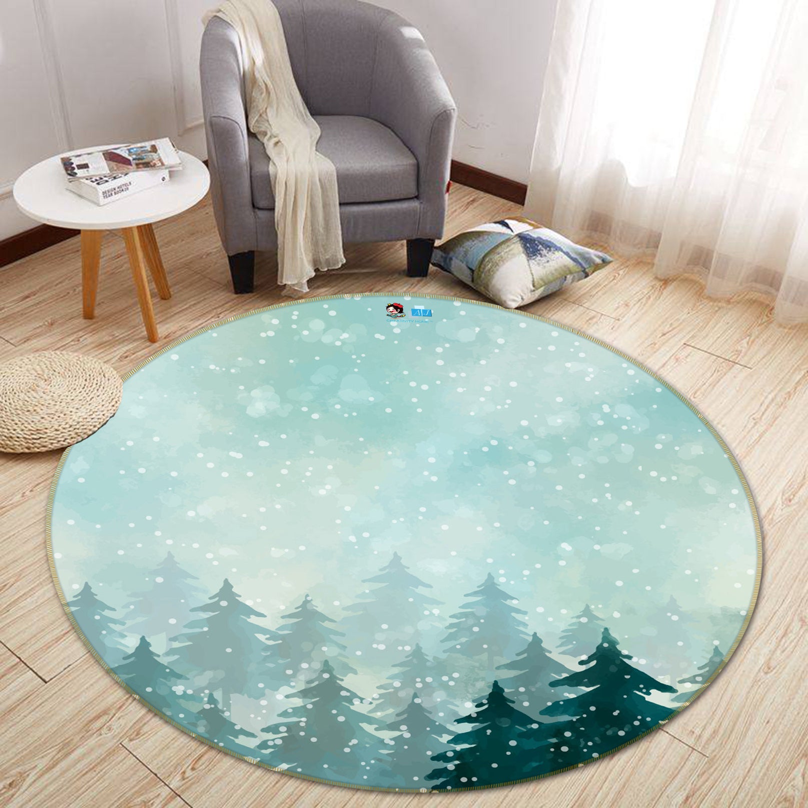 3D Tree Pattern 64074 Round Non Slip Rug Mat
