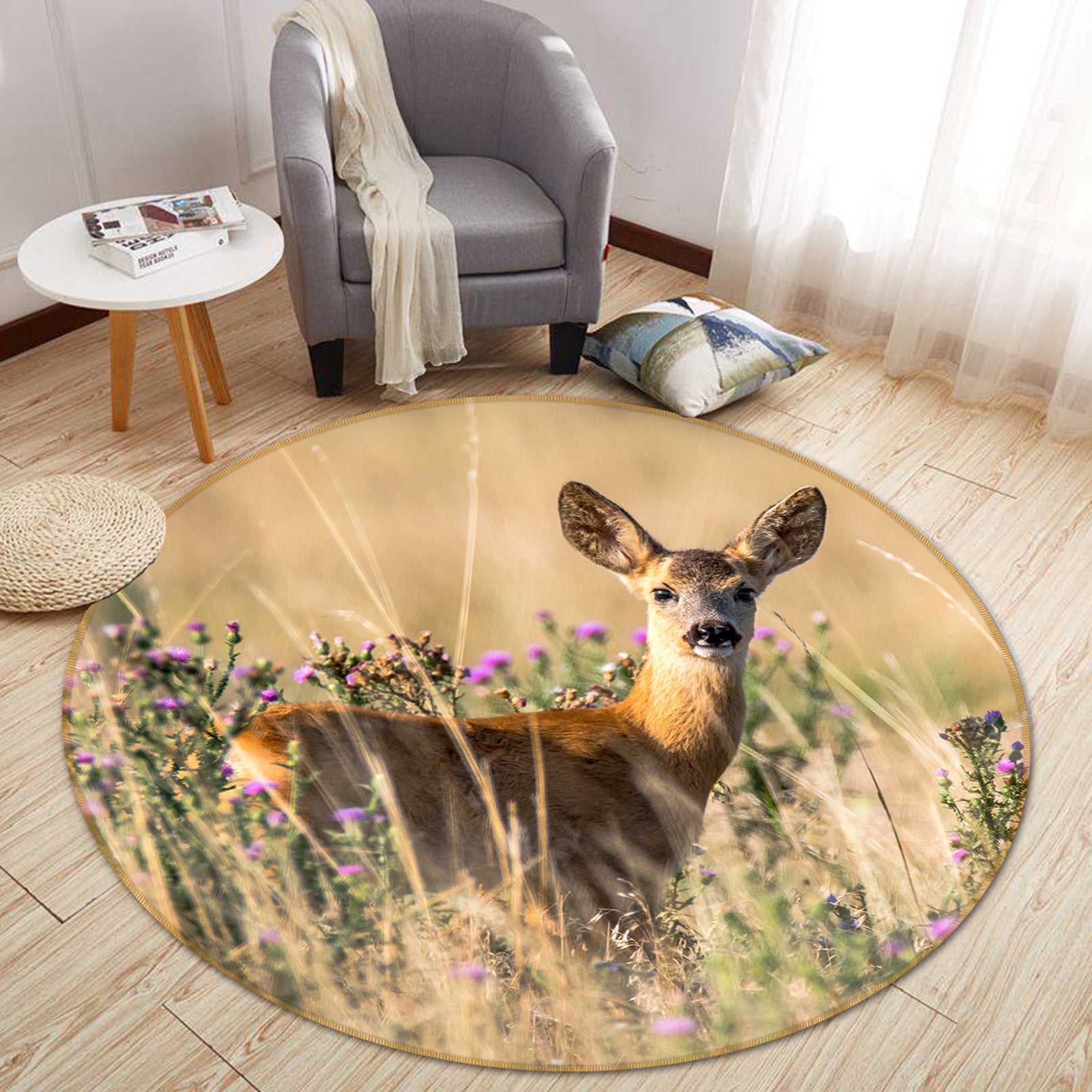 3D Roe Deer 82266 Animal Round Non Slip Rug Mat