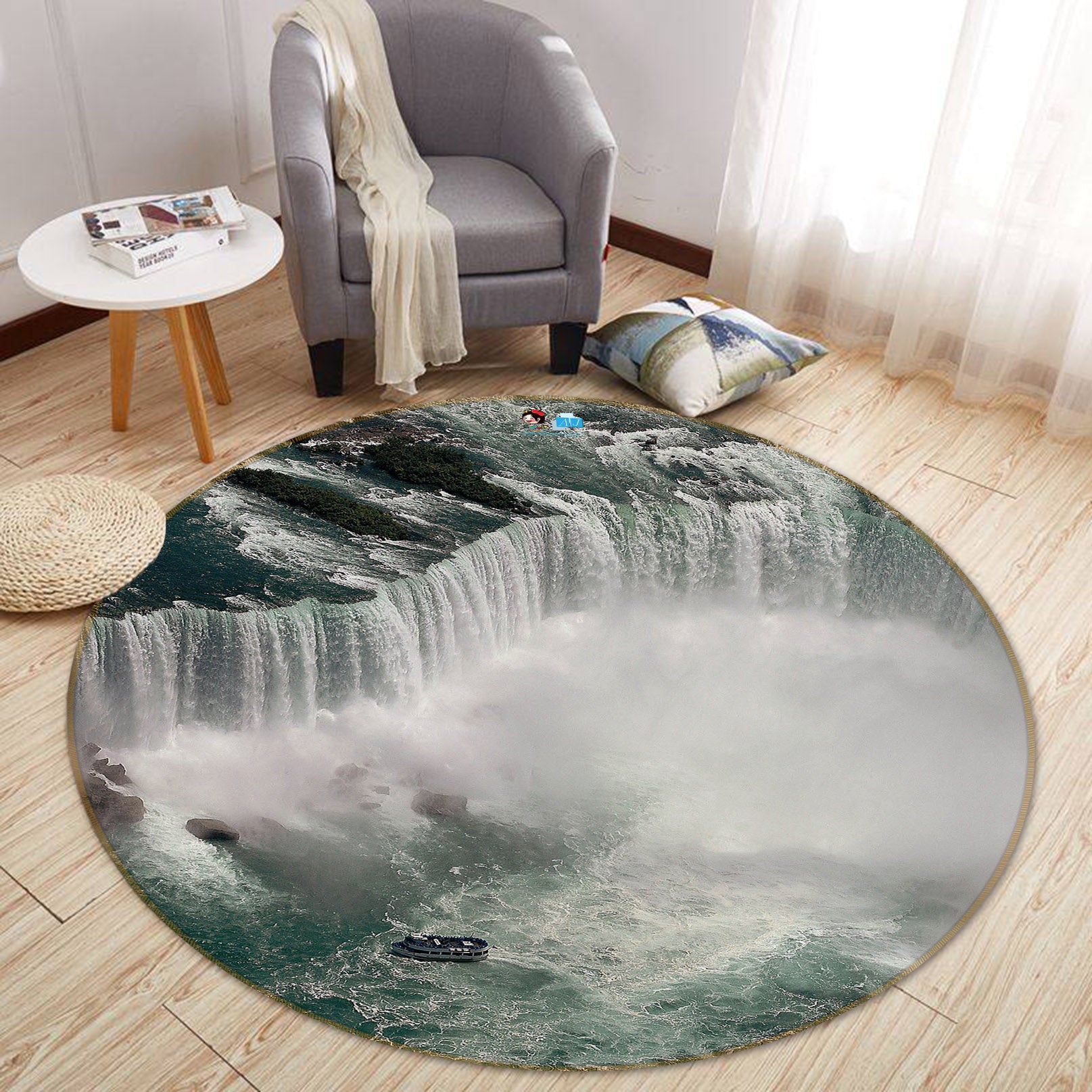 3D Waterfall 74054 Round Non Slip Rug Mat