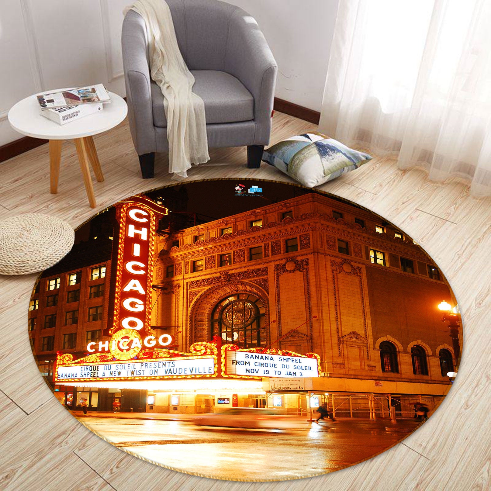 3D Night City 72195 Round Non Slip Rug Mat