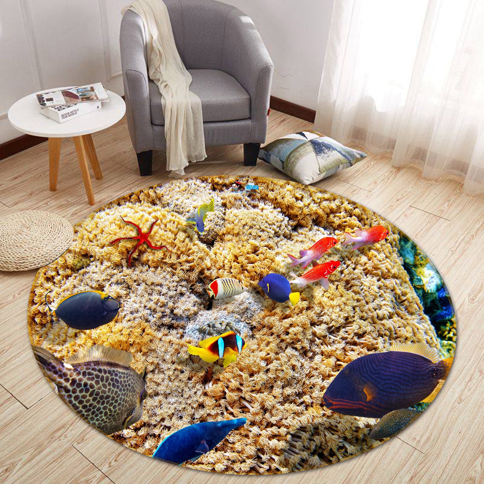 3D Sea Fish 74155 Round Non Slip Rug Mat