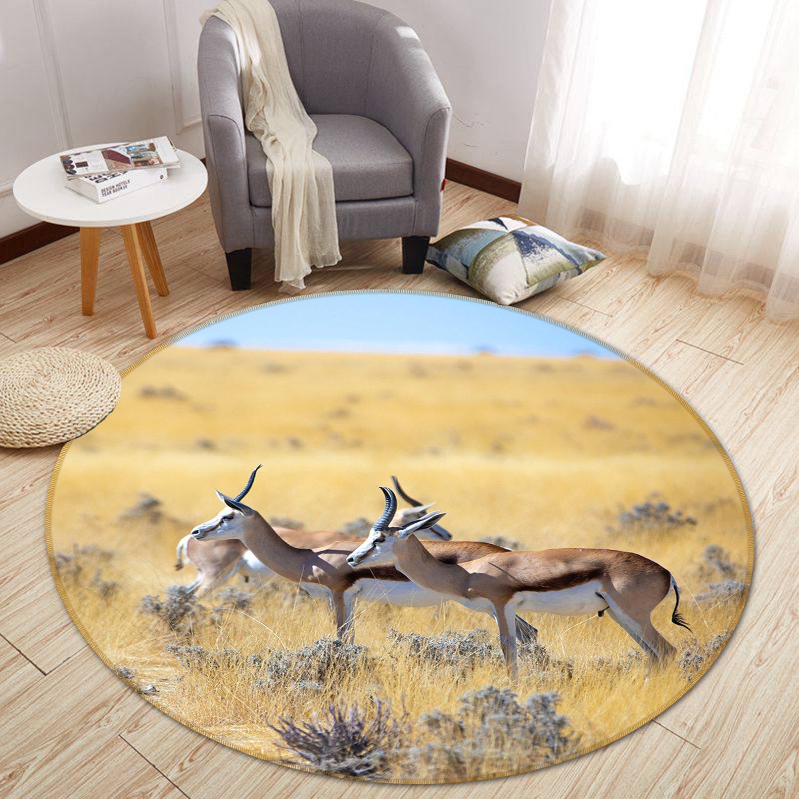 3D Prairie Antelope 094 Animal Round Non Slip Rug Mat Mat AJ Creativity Home 
