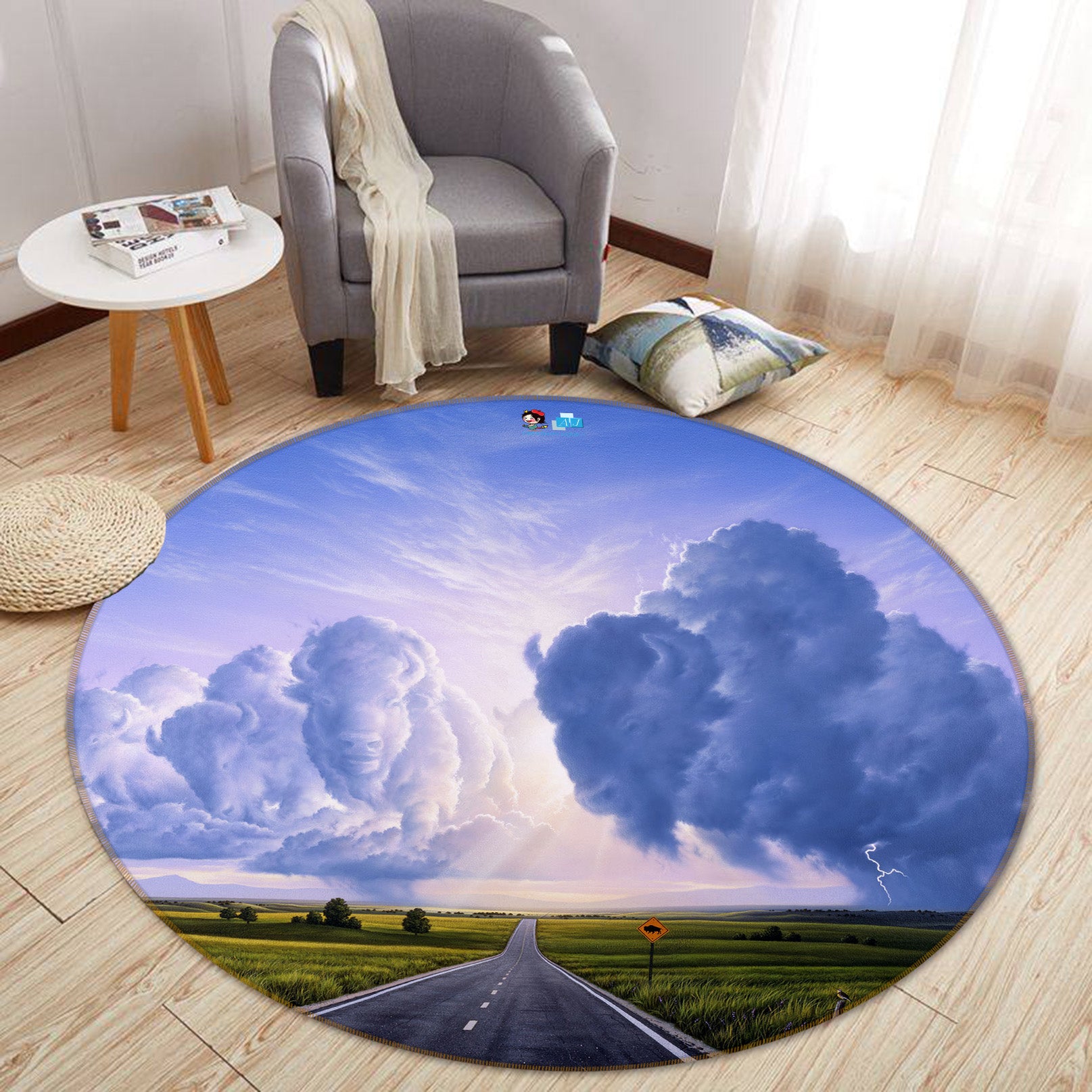 3D Highway Clouds 83121 Jerry LoFaro Rug Round Non Slip Rug Mat