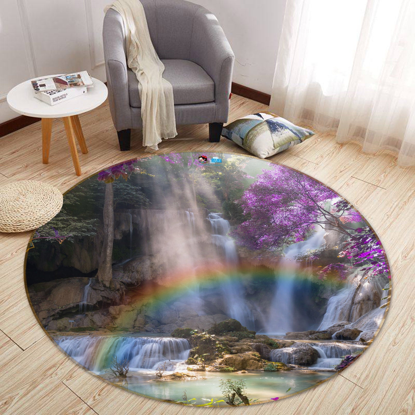 3D Mountain Stone Rainbow 69055 Round Non Slip Rug Mat