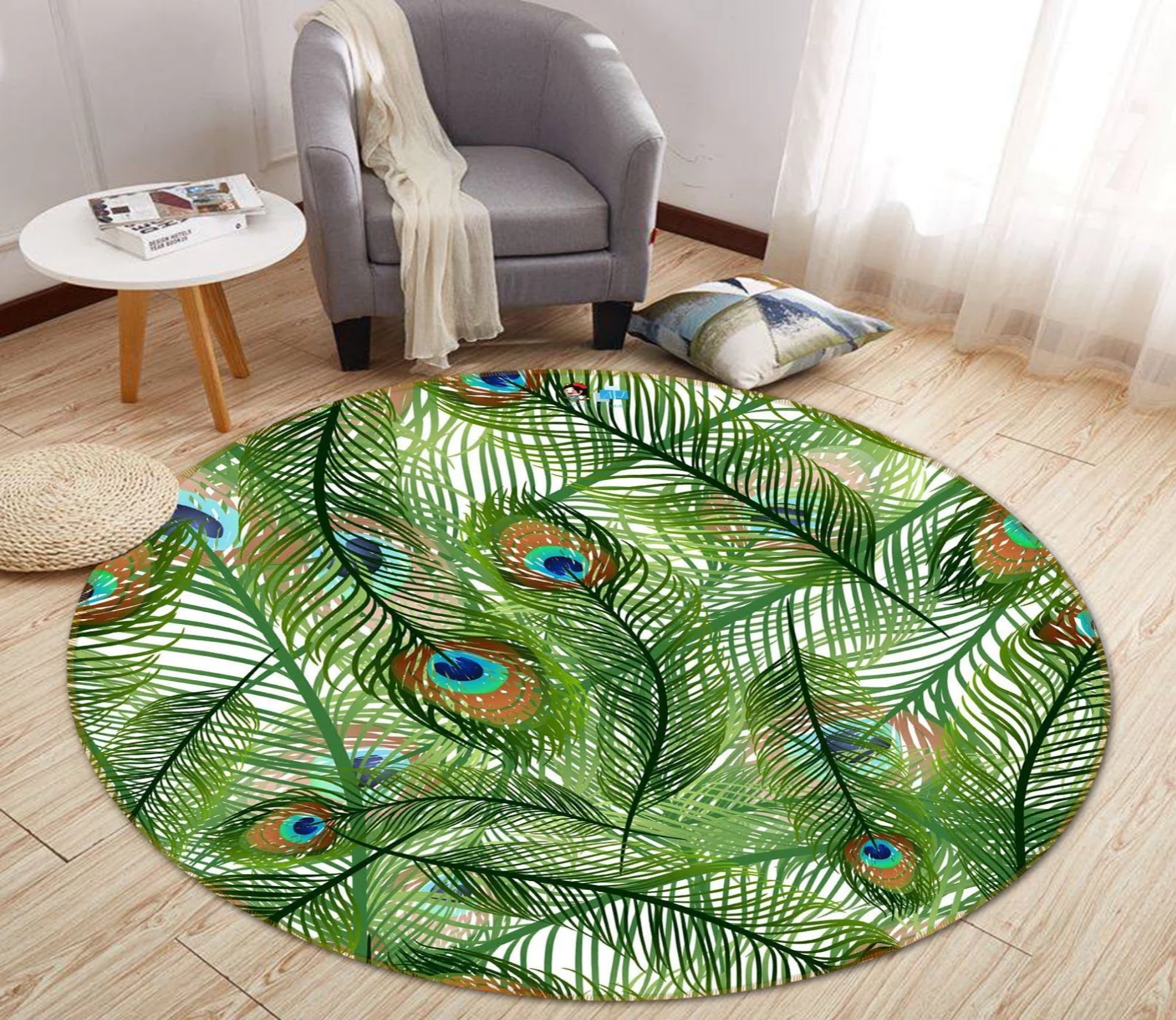 3D Peacock Feather 245 Round Non Slip Rug Mat Mat AJ Creativity Home 