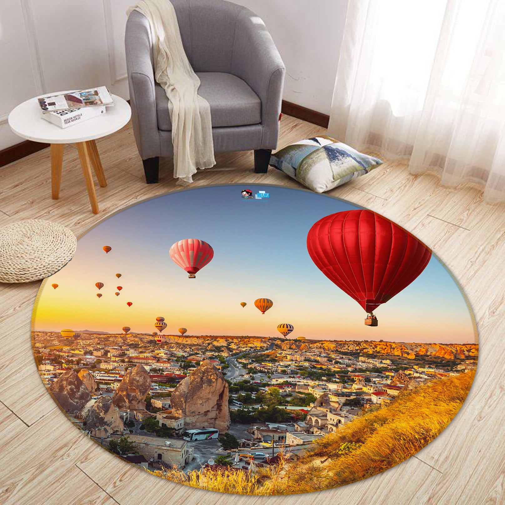 3D Hot Air Balloon 75105 Round Non Slip Rug Mat