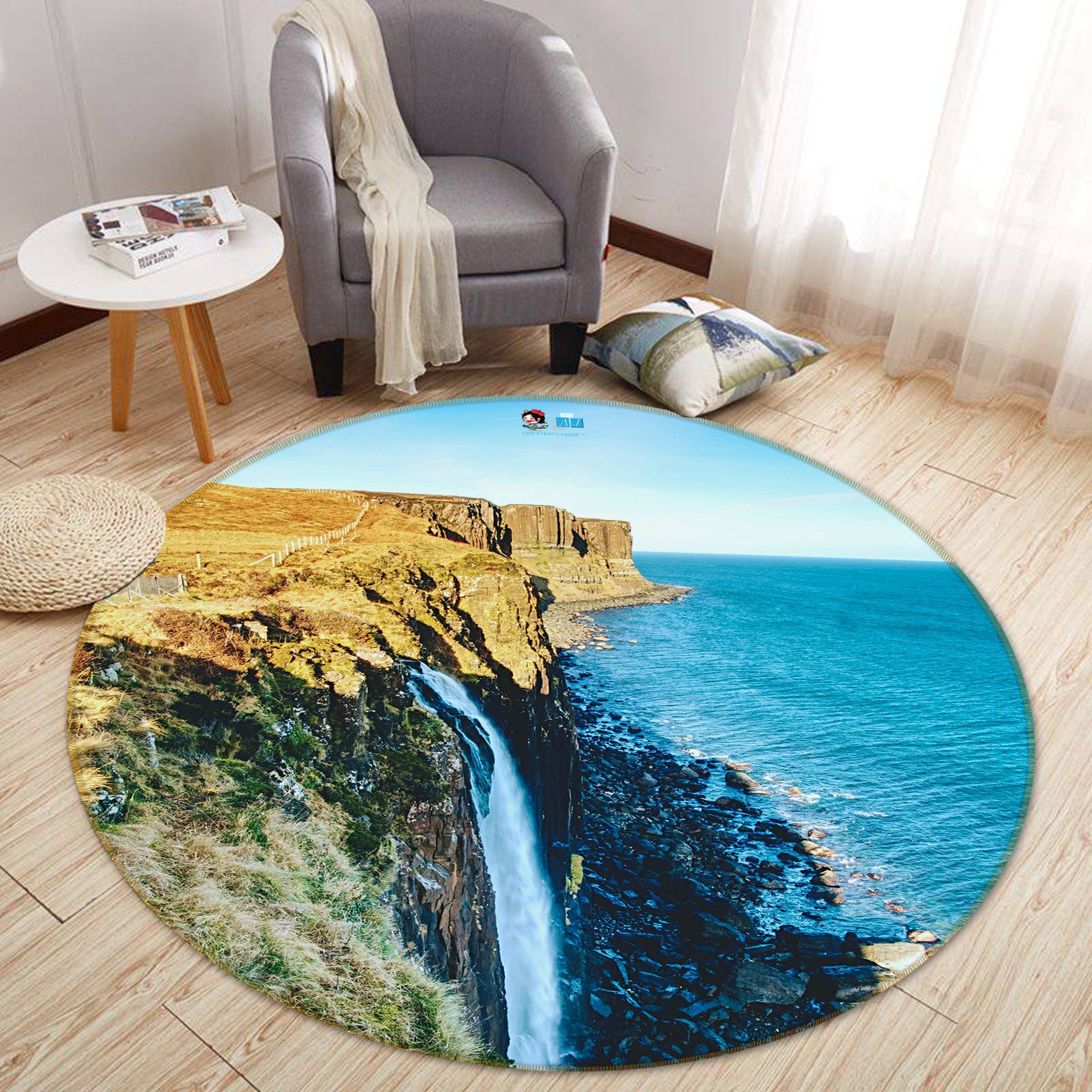 3D Sea Running Water 69173 Round Non Slip Rug Mat