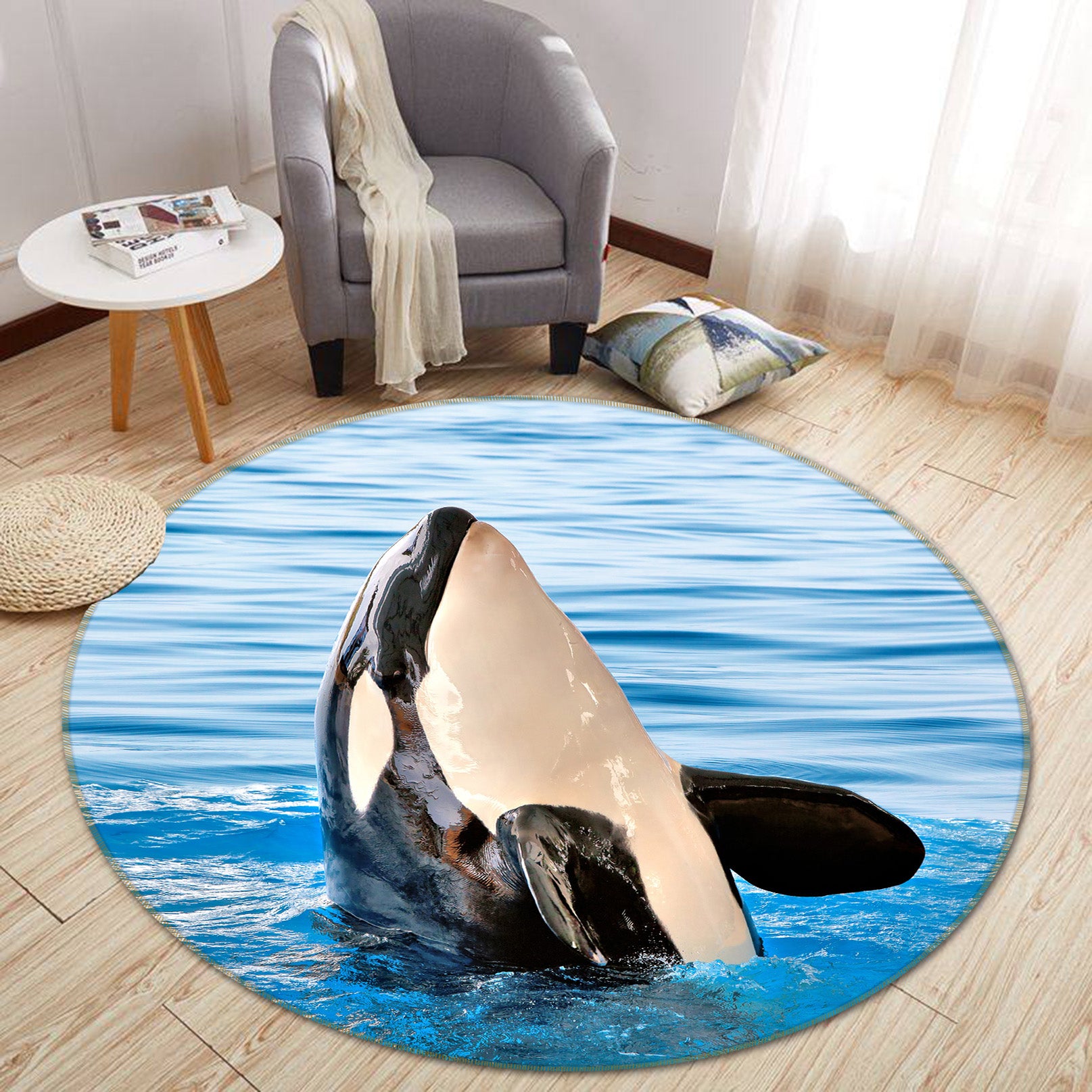 3D Whale 38089 Animal Round Non Slip Rug Mat