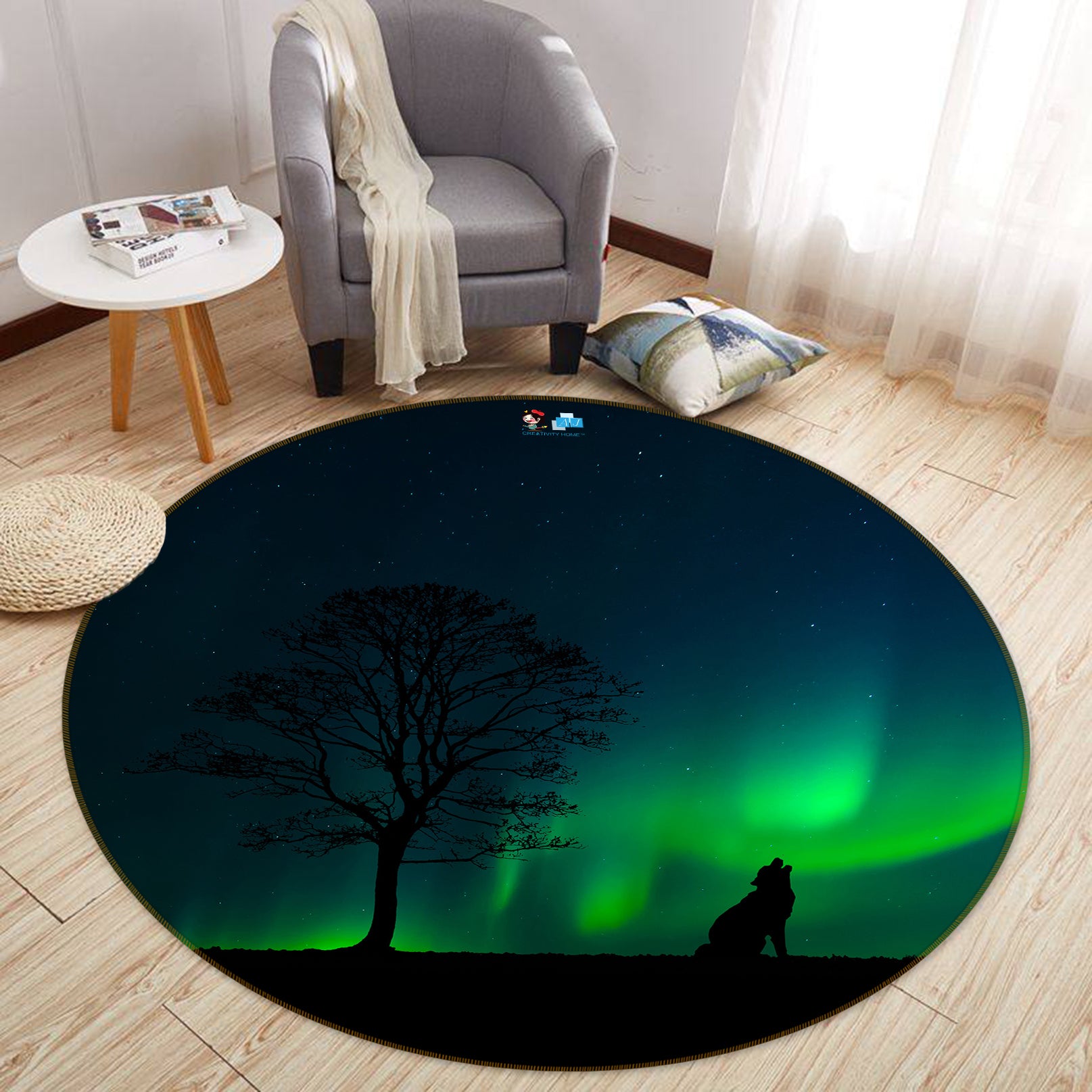 3D Green Light Trees 81199 Round Non Slip Rug Mat