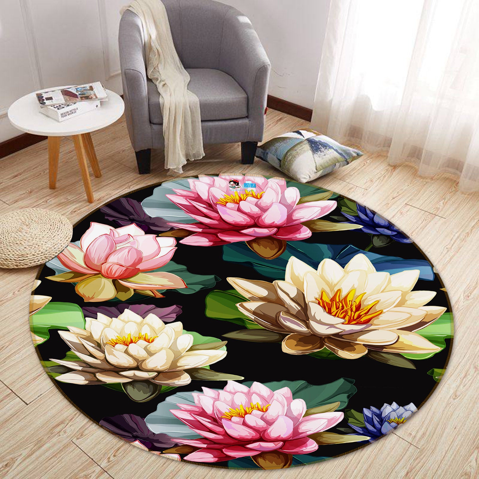 3D Lotus 69217 Round Non Slip Rug Mat