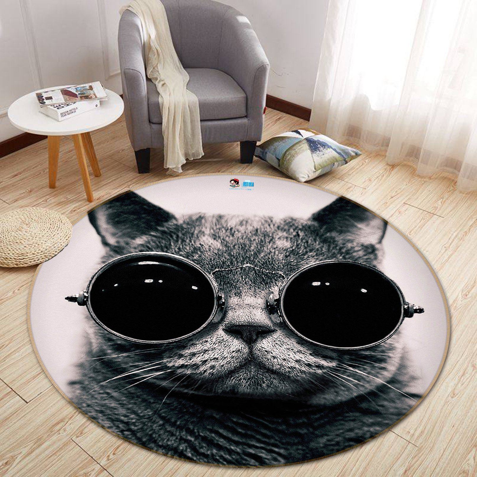 3D Funny Glasses Cat 41 Round Non Slip Rug Mat Mat AJ Creativity Home 