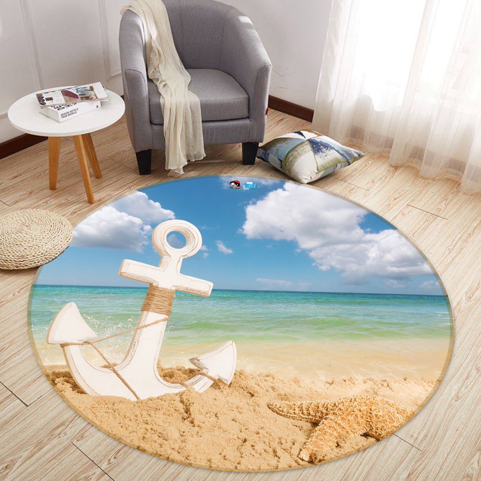 3D Beach Anchor 80283 Round Non Slip Rug Mat