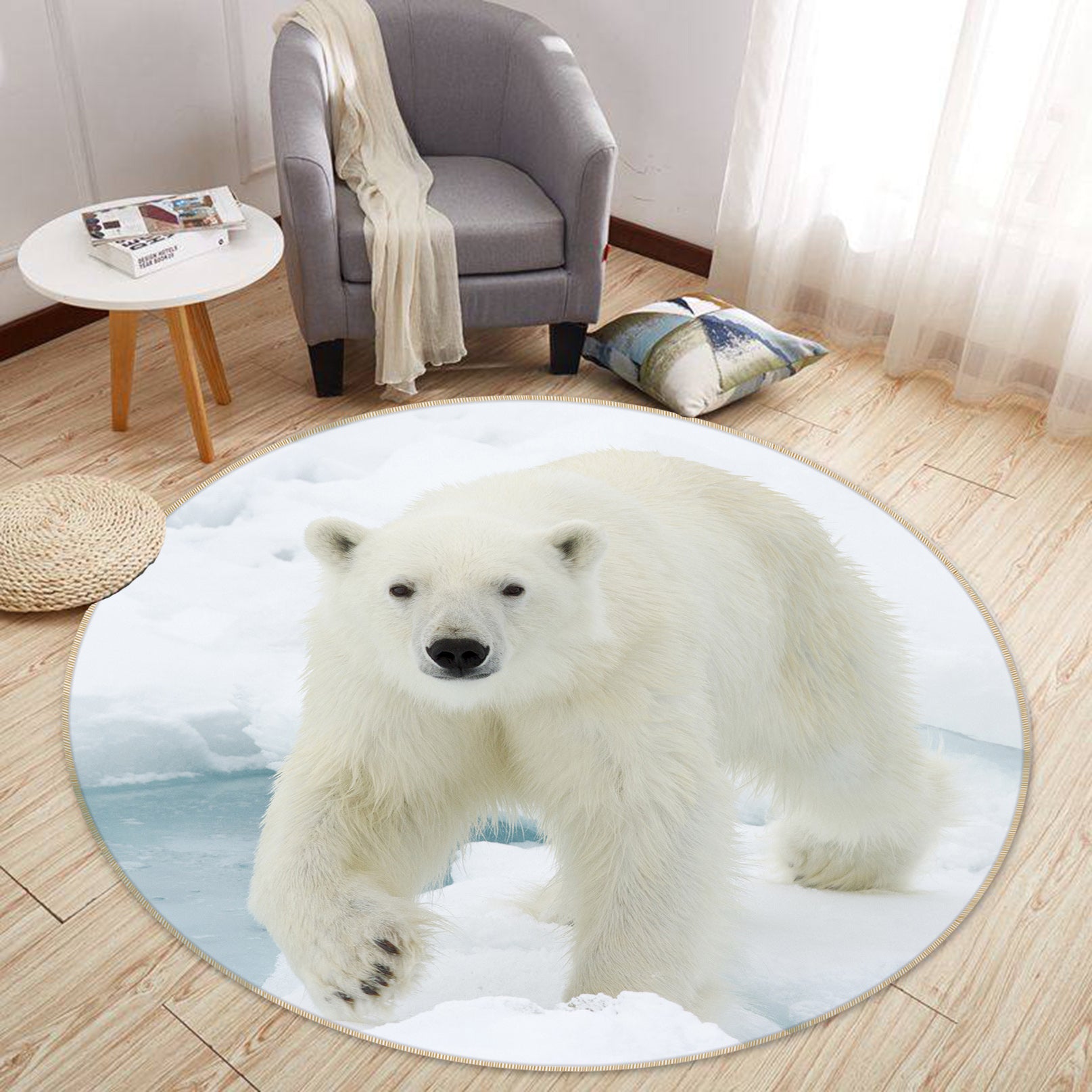 3D Polar Bear 38023 Animal Round Non Slip Rug Mat