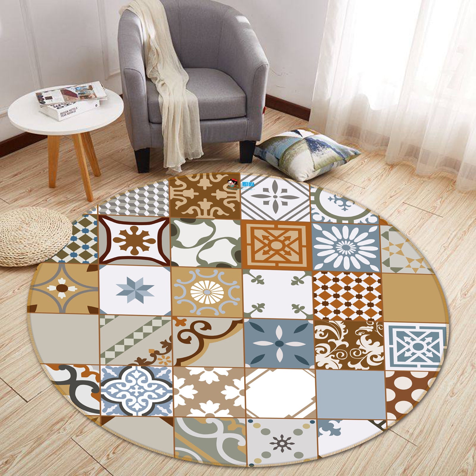 3D Pattern Bricks 64143 Round Non Slip Rug Mat