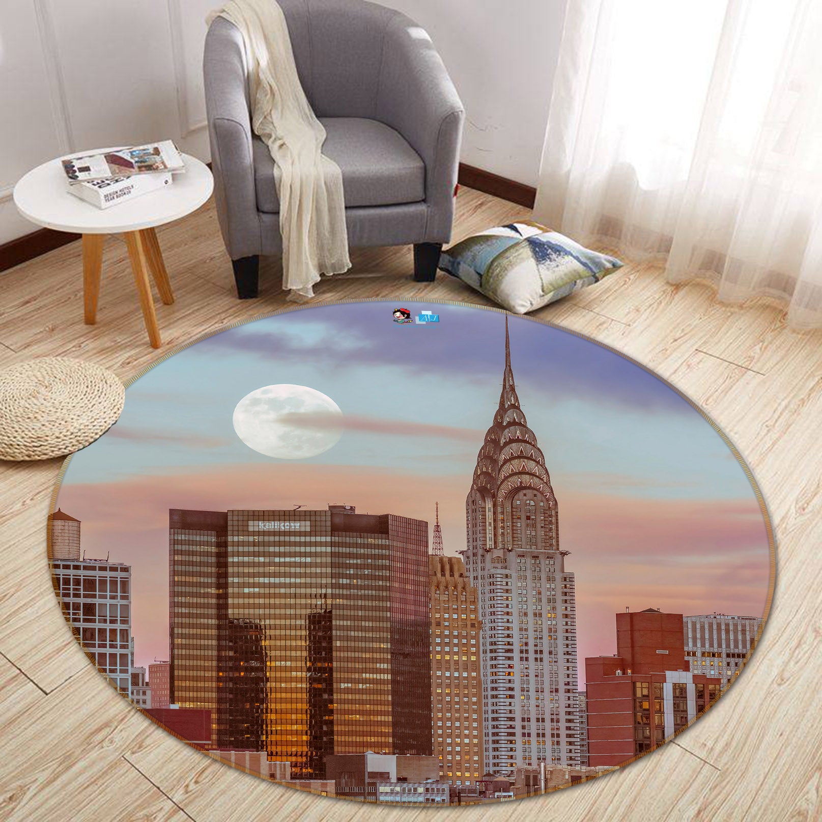 3D City Tower 7320 Assaf Frank Rug Round Non Slip Rug Mat