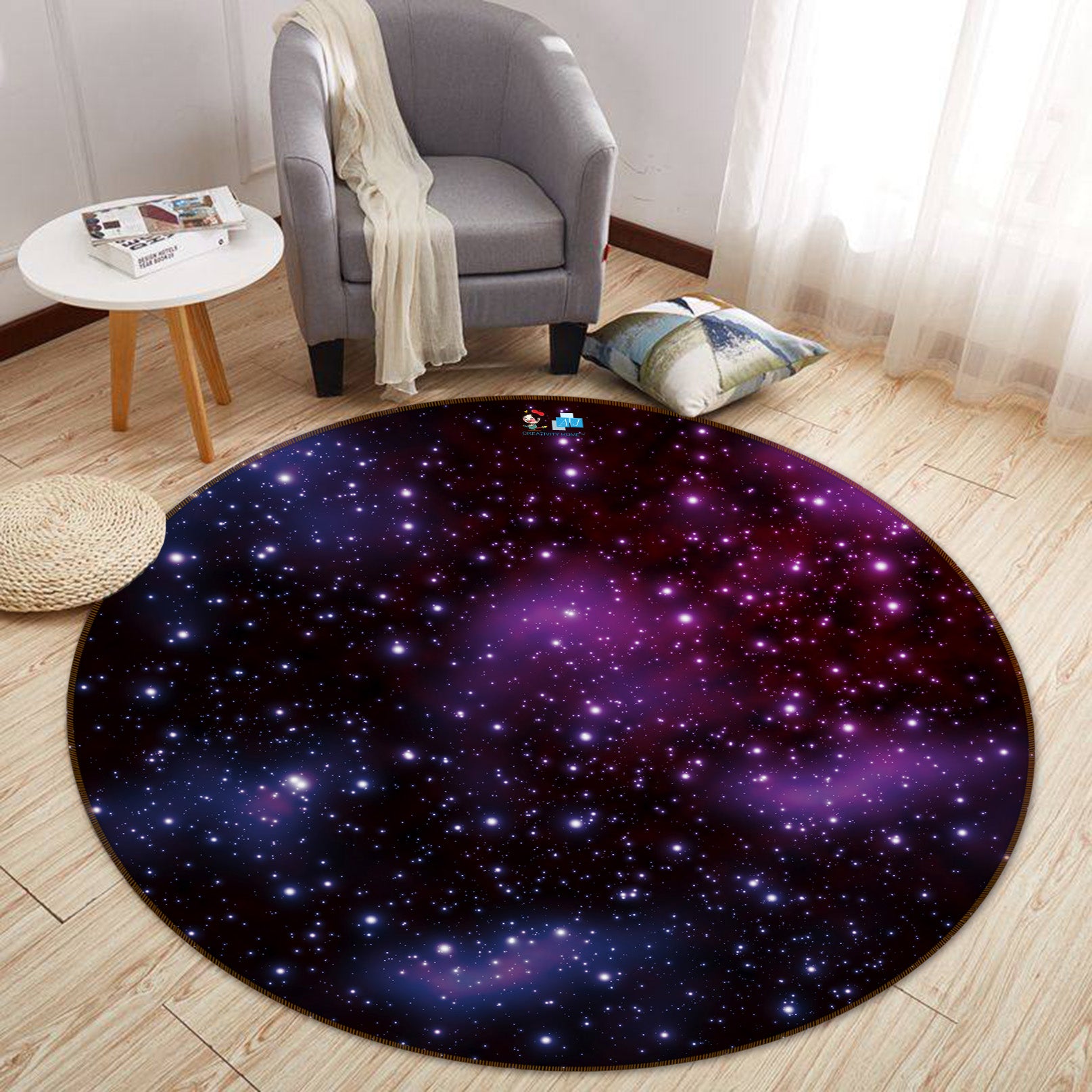 3D Purple Starlight 74104 Round Non Slip Rug Mat