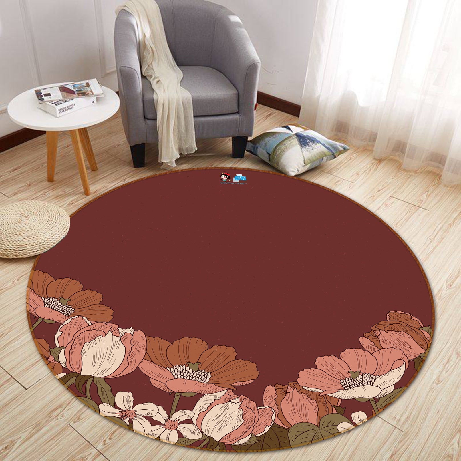 3D Flowers 64076 Round Non Slip Rug Mat