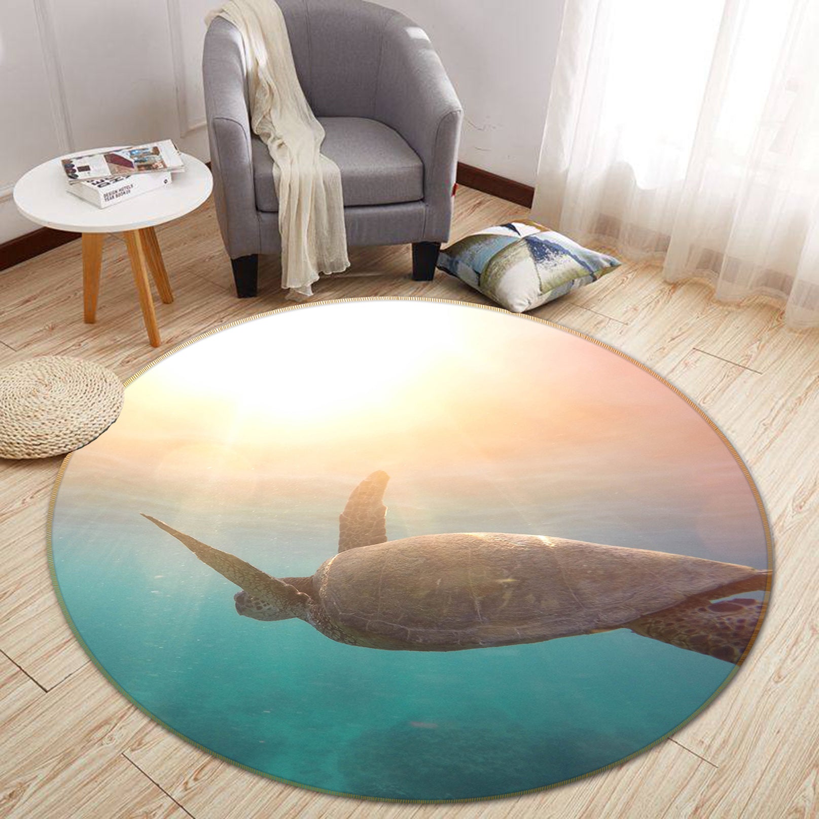 3D Sea Turtle 82268 Animal Round Non Slip Rug Mat