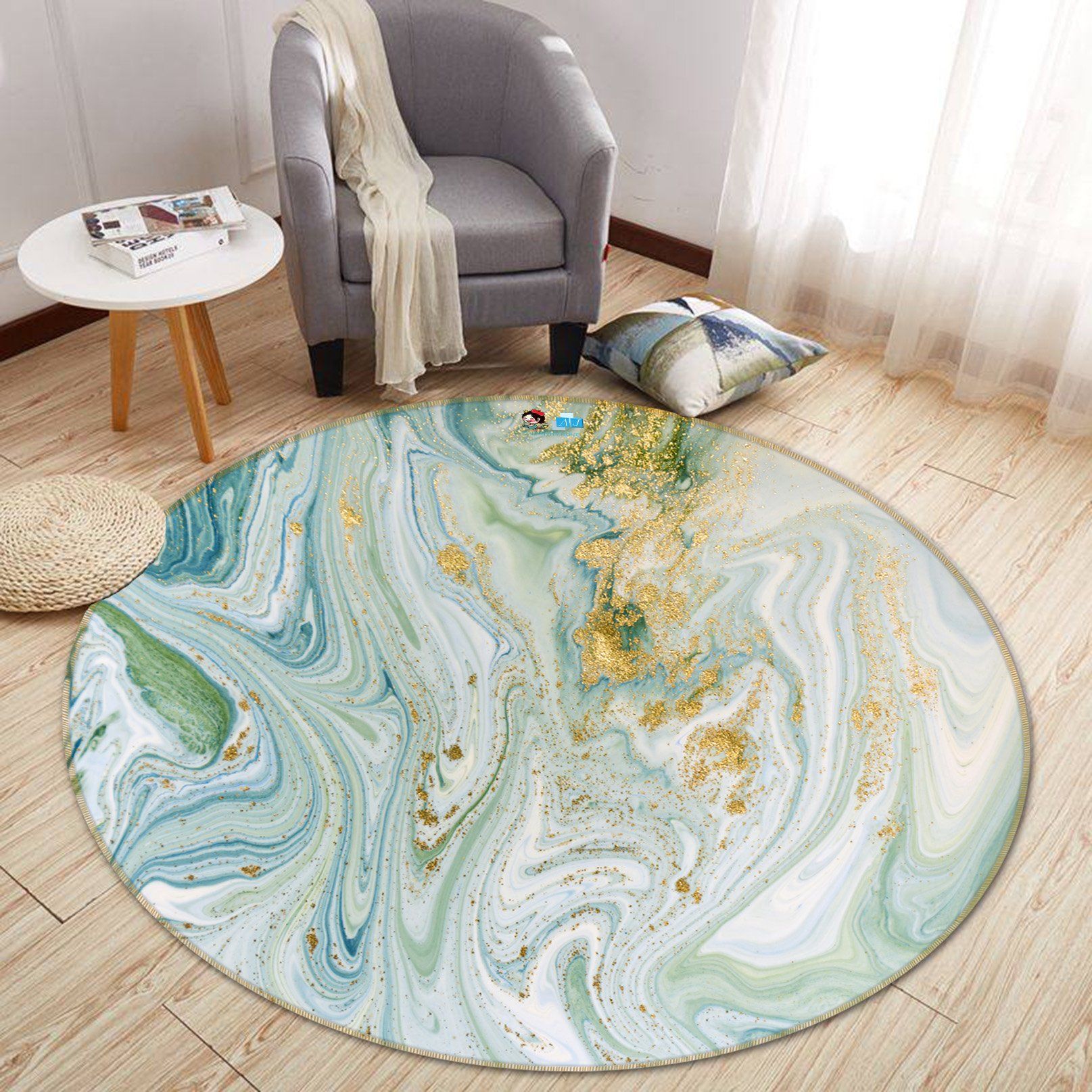 3D Green Marble Texture 3215 Round Non Slip Rug Mat Mat AJ Creativity Home 