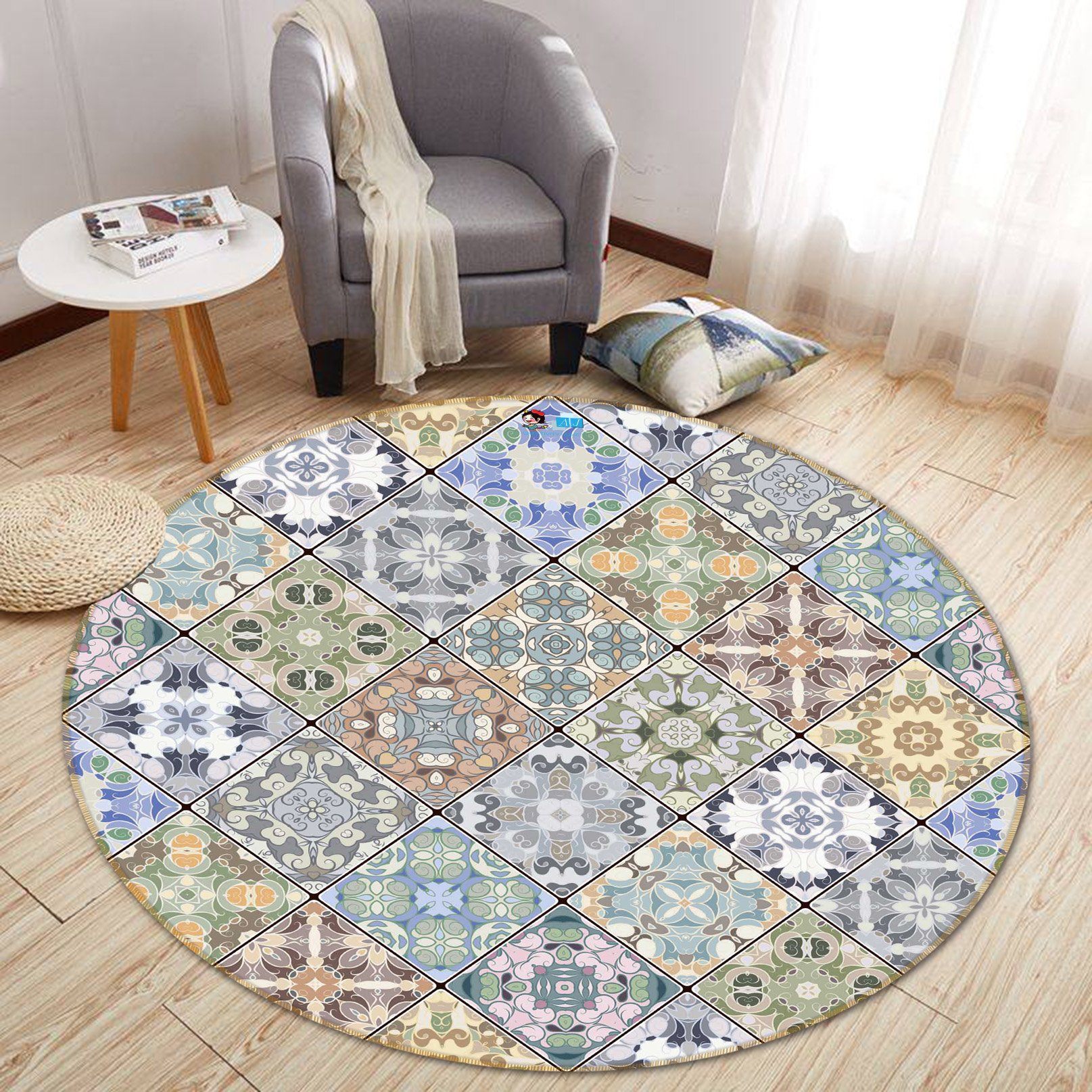 3D Small Box Pattern 280 Round Non Slip Rug Mat Mat AJ Creativity Home 