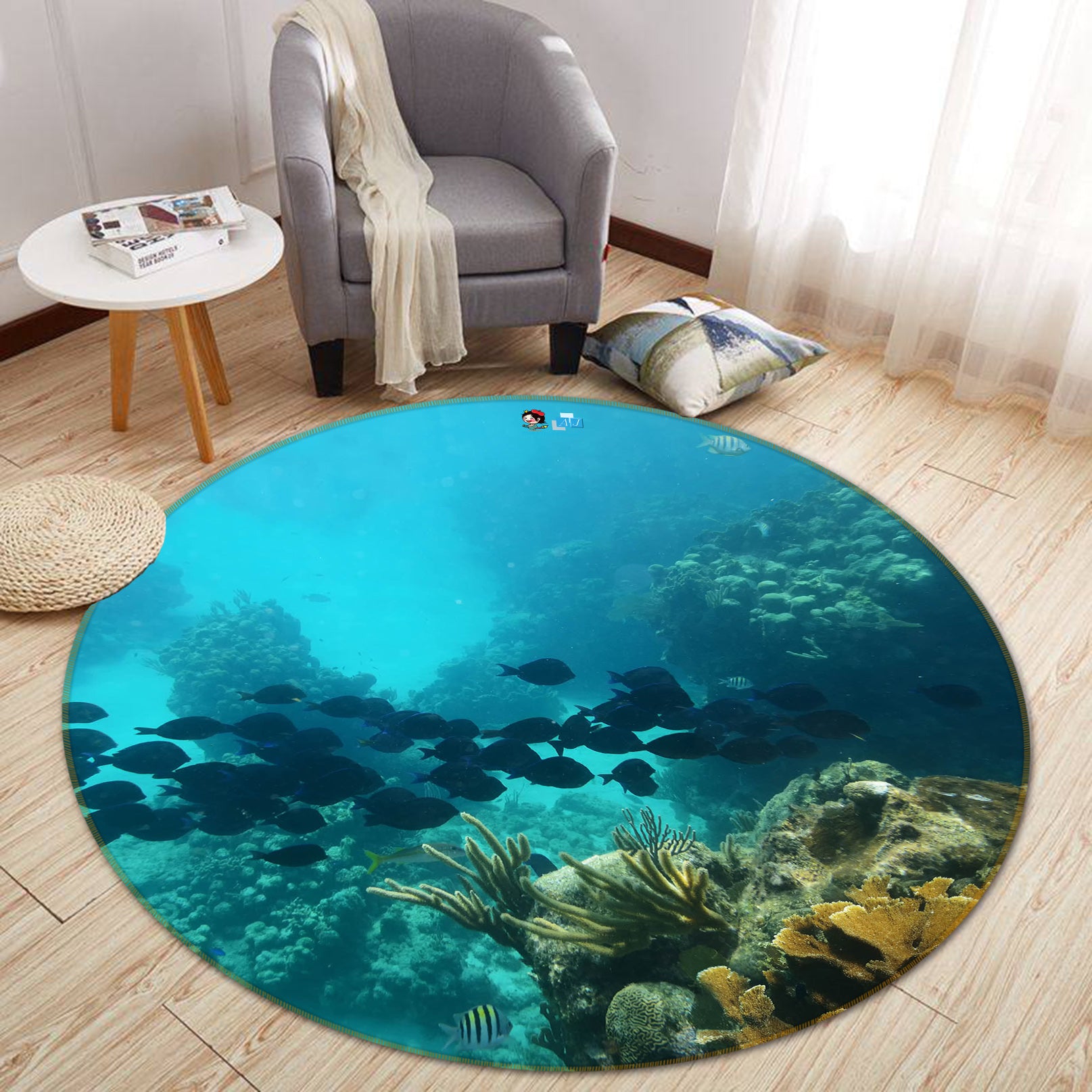 3D Sea Fish 72135 Round Non Slip Rug Mat