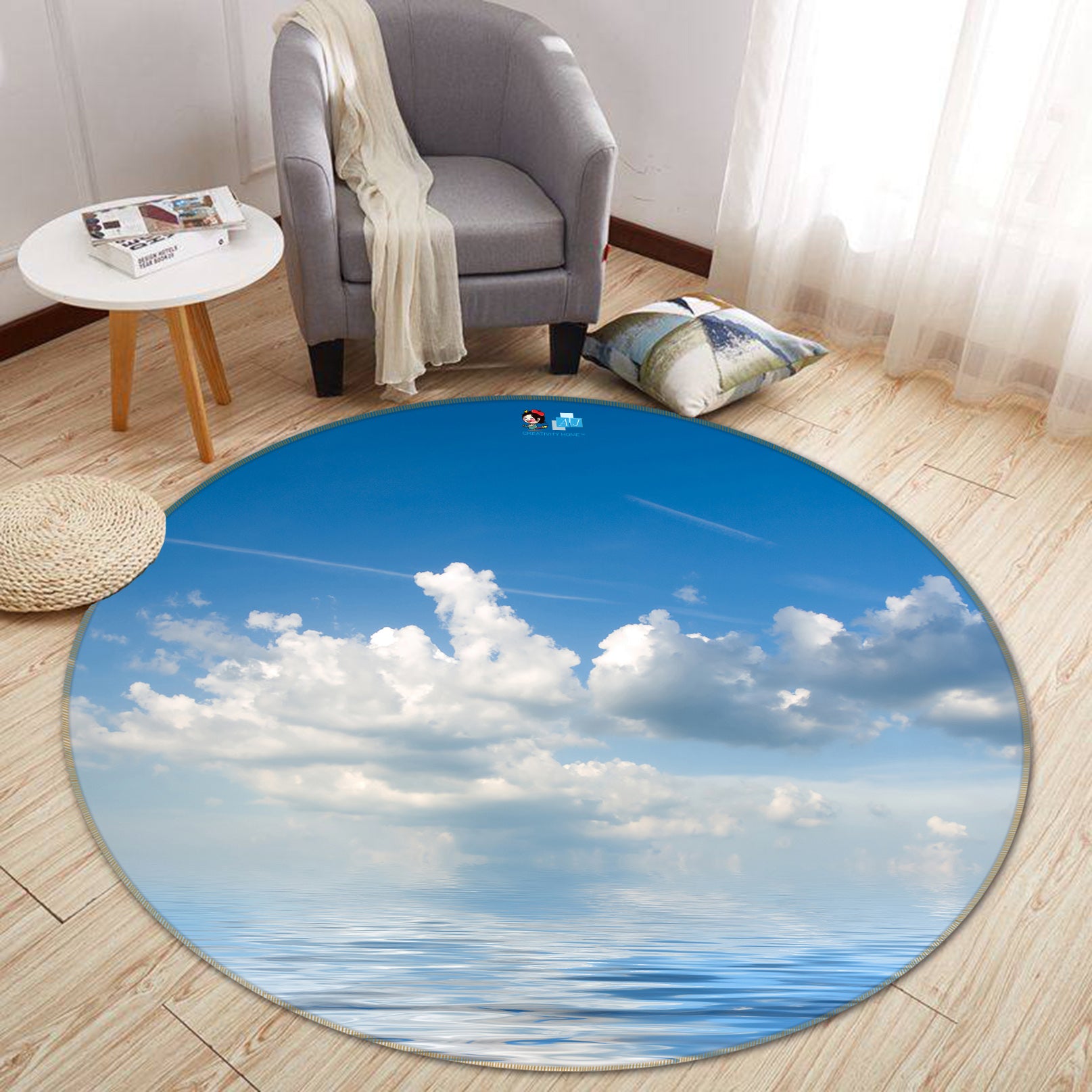 3D White Cloud Sky 72067 Round Non Slip Rug Mat