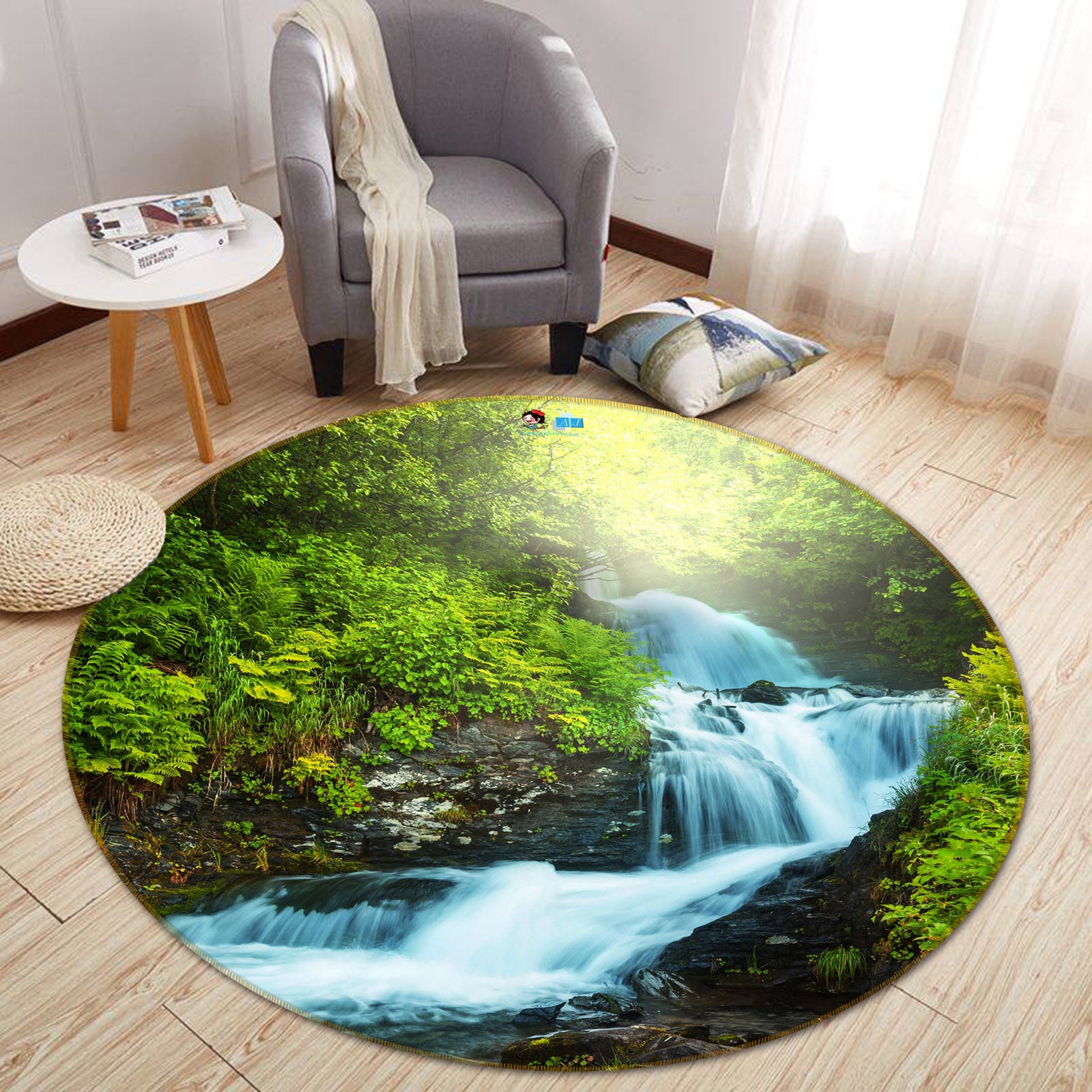 3D Waterfall 66183 Round Non Slip Rug Mat