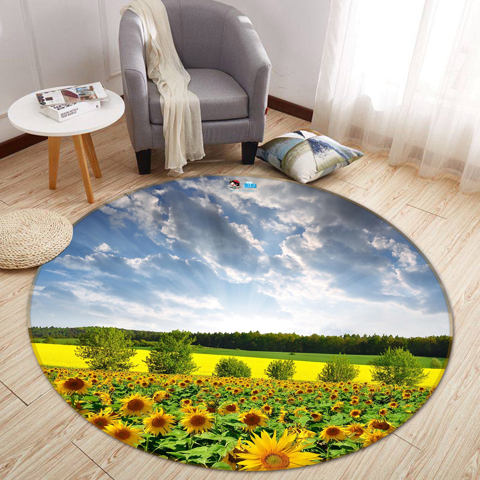 3D Sunflower Bush 66181 Round Non Slip Rug Mat