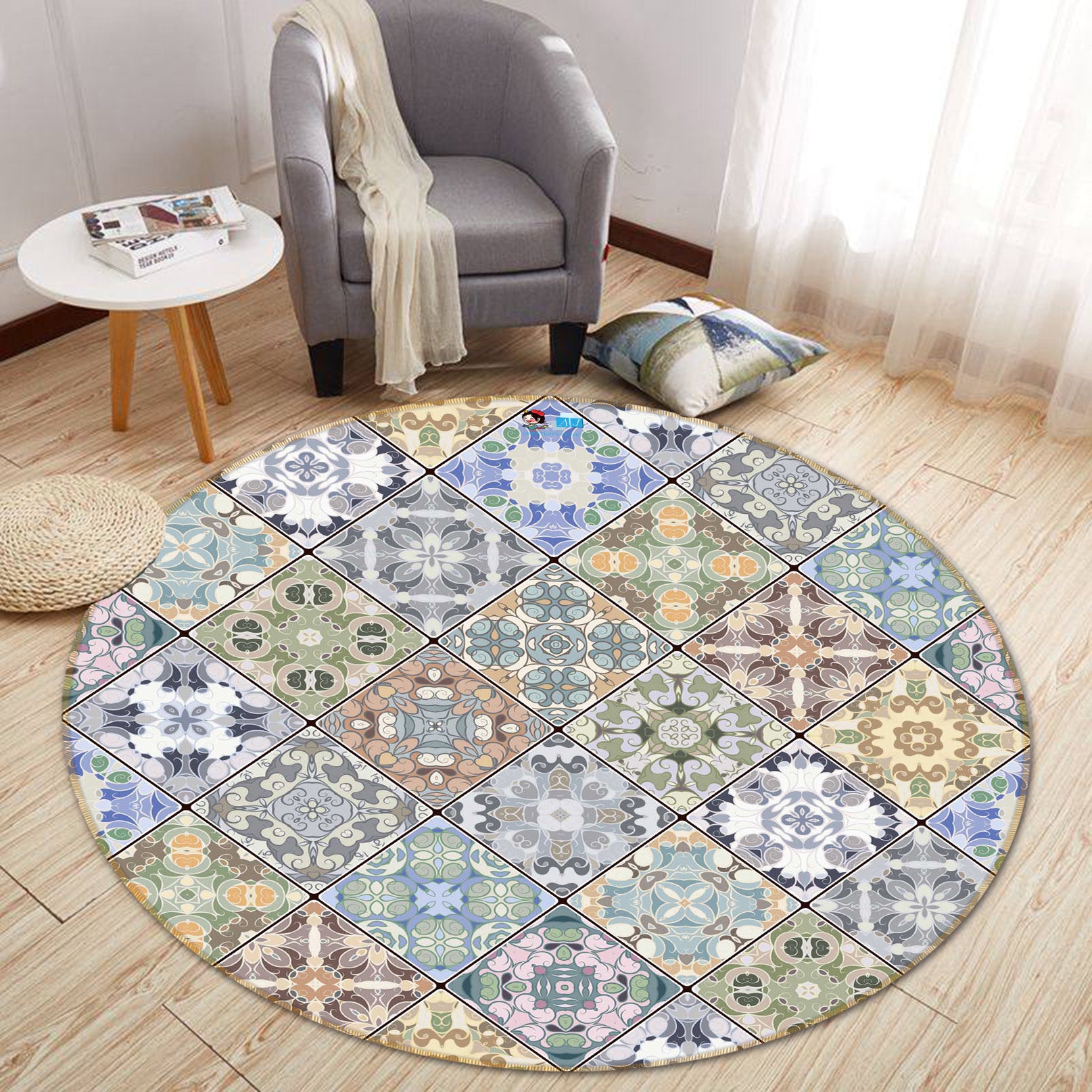 3D Pattern Bricks 64141 Round Non Slip Rug Mat