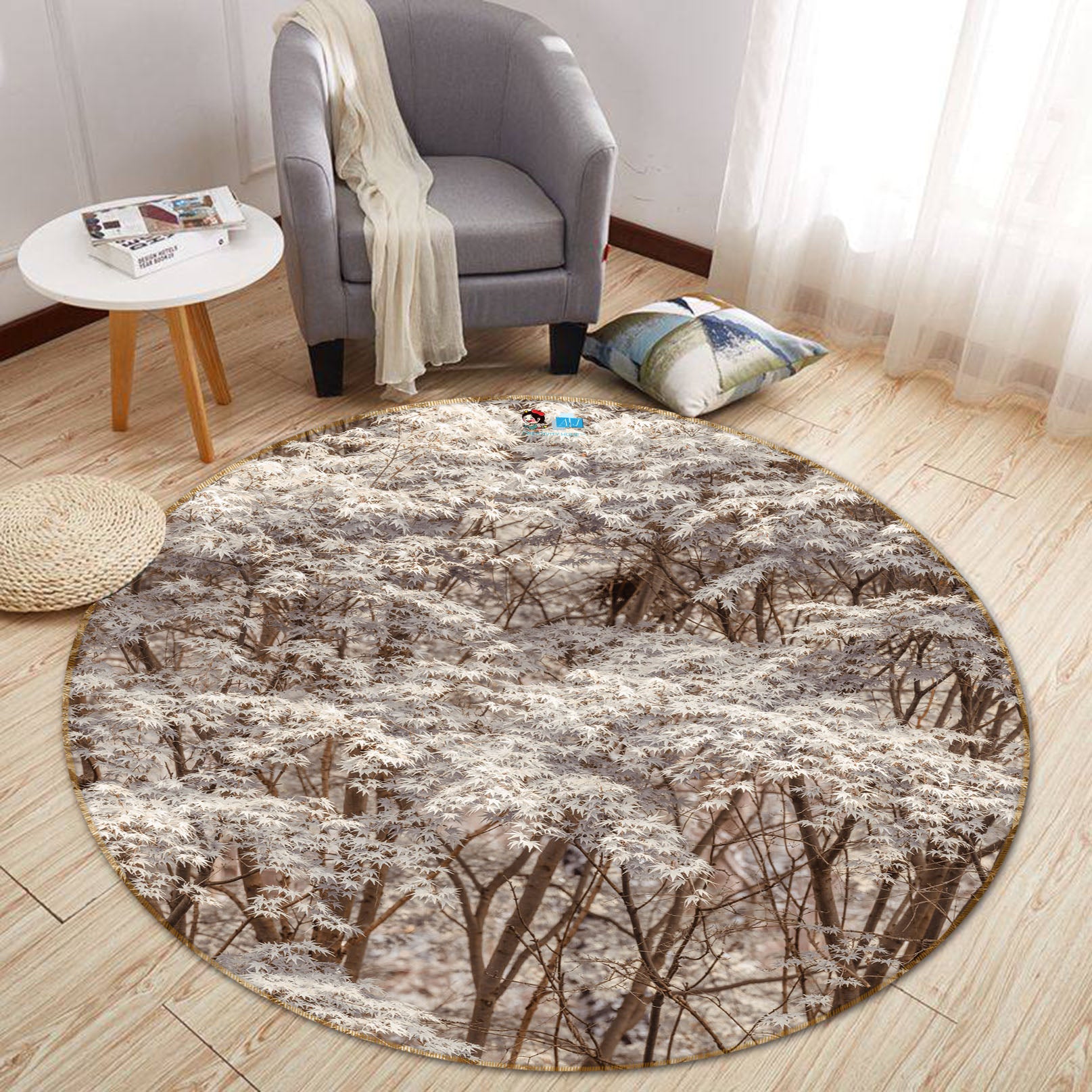 3D Maple Leaves 7401 Assaf Frank Rug Round Non Slip Rug Mat