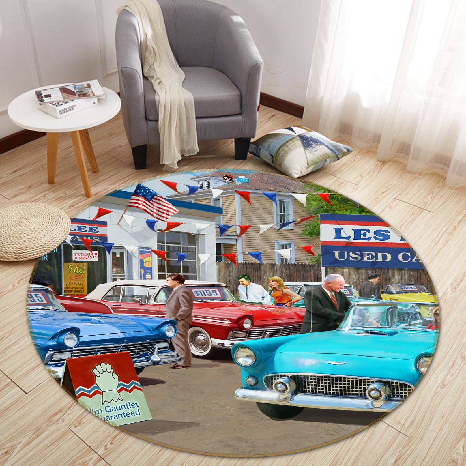 3D Flag Car 072 Kevin Walsh Rug Round Non Slip Rug Mat