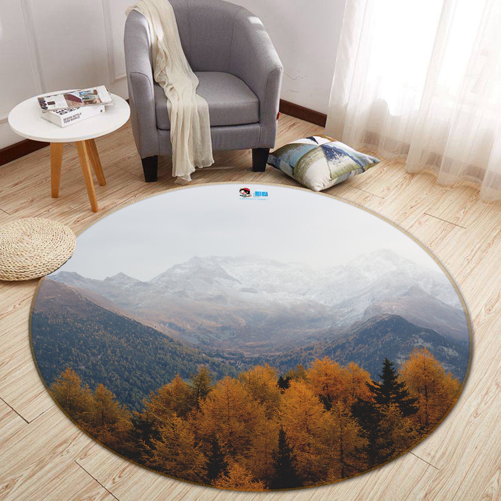 3D Mountain Jungle 64091 Round Non Slip Rug Mat