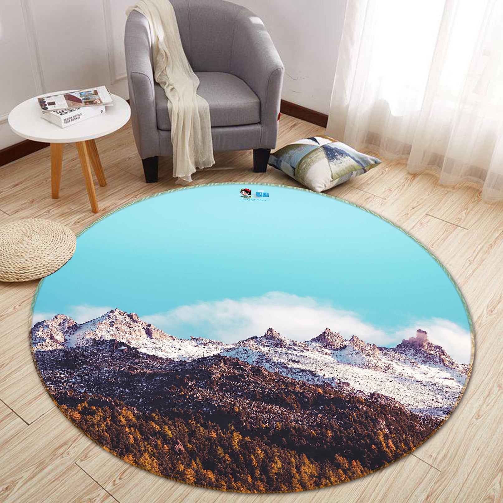 3D Snow Mountains 64092 Round Non Slip Rug Mat