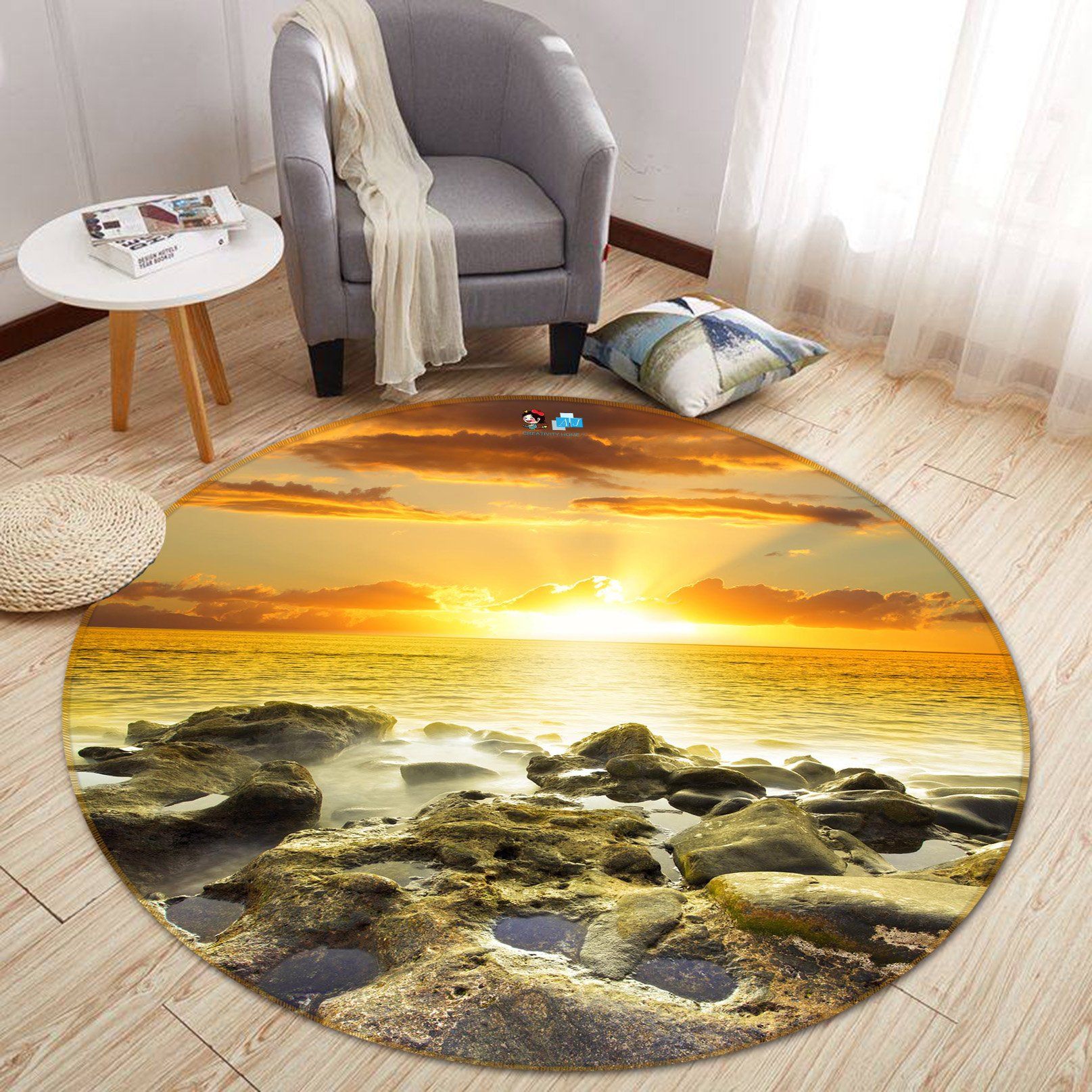 3D Sunset Sea Stone 378 Round Non Slip Rug Mat Mat AJ Creativity Home 