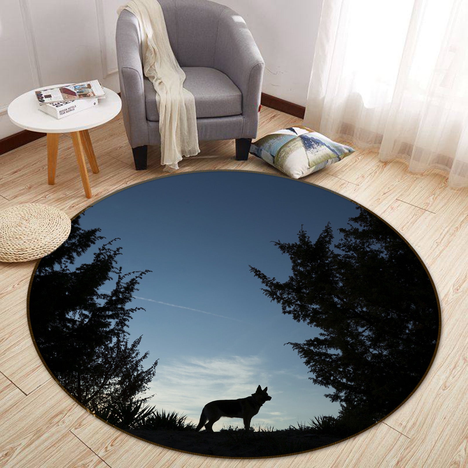 3D Wolf Shadow 37176 Animal Round Non Slip Rug Mat