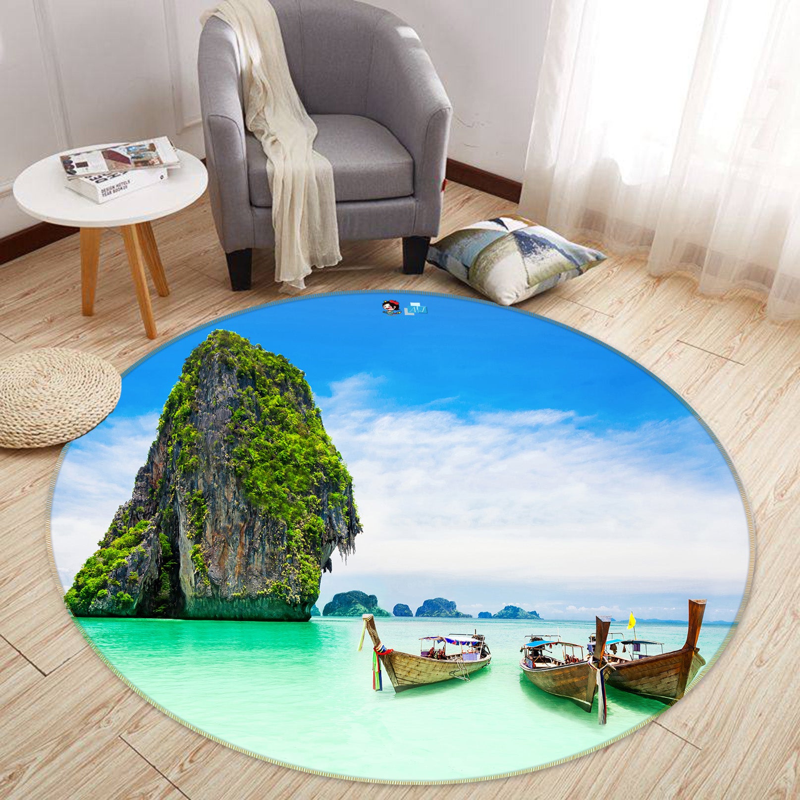 3D Sea Vessel 74200 Round Non Slip Rug Mat