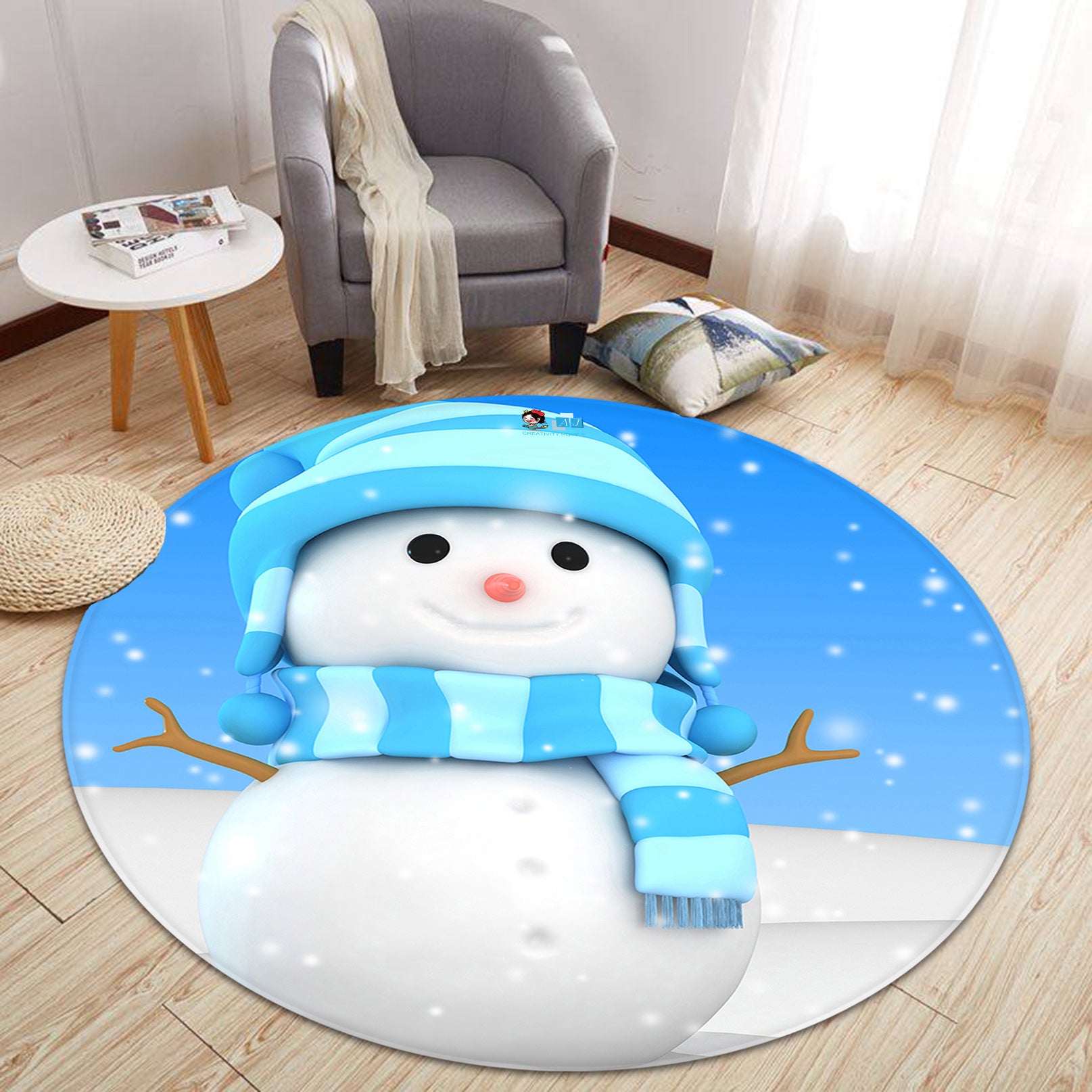 3D Snowman 65233 Christmas Round Non Slip Rug Mat Xmas