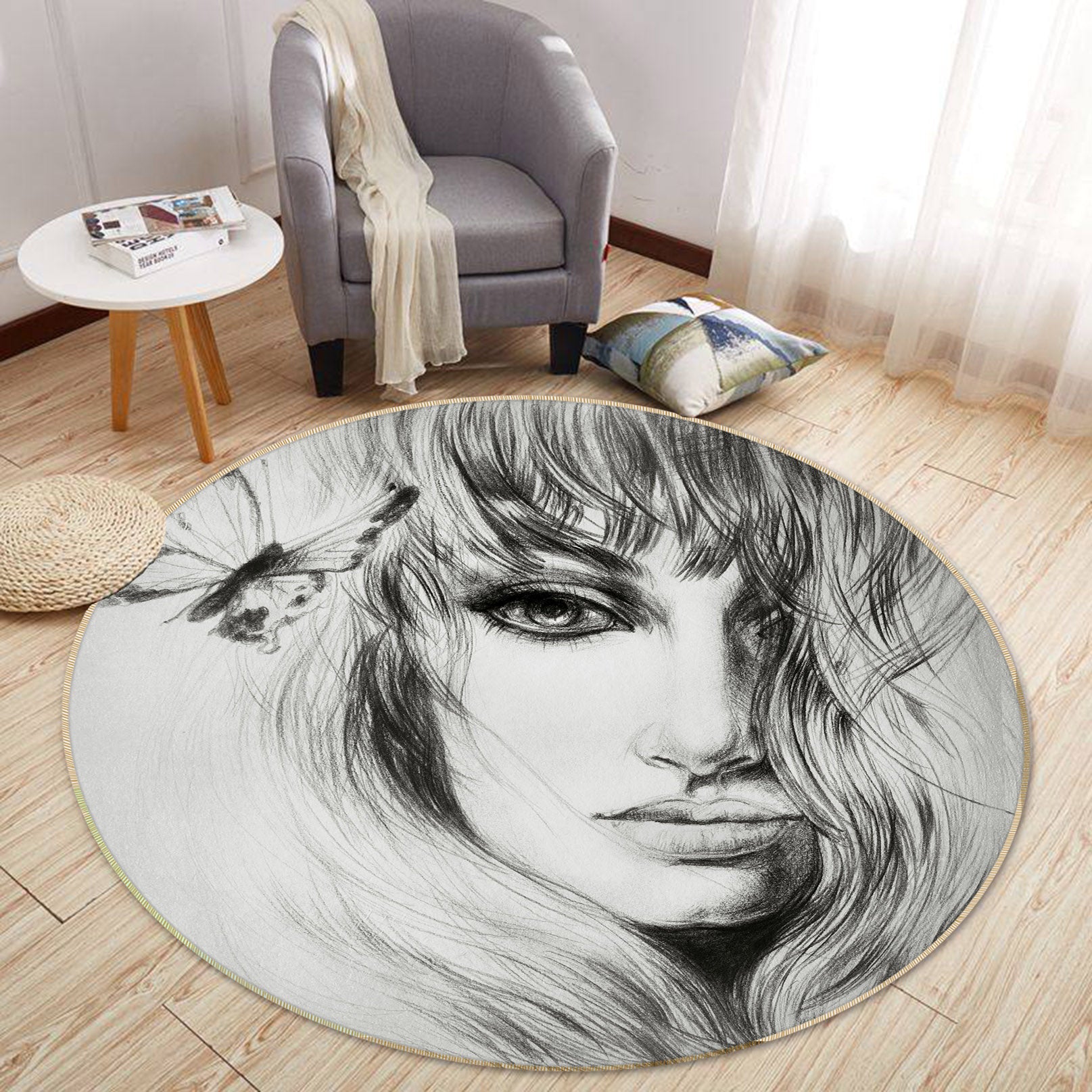 3D Dark Grey Female 36218 Round Non Slip Rug Mat