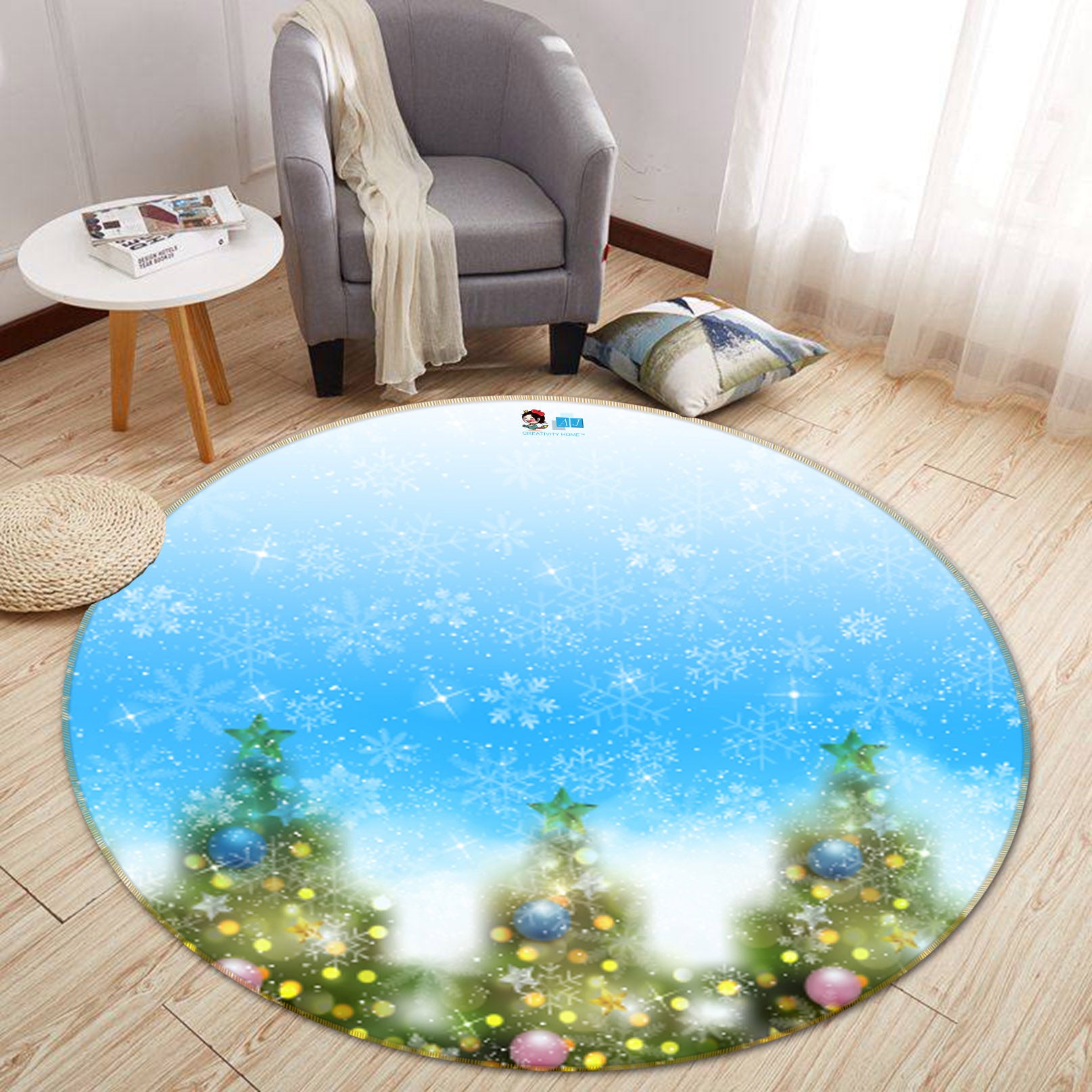 3D Tree 54178 Christmas Round Non Slip Rug Mat Xmas
