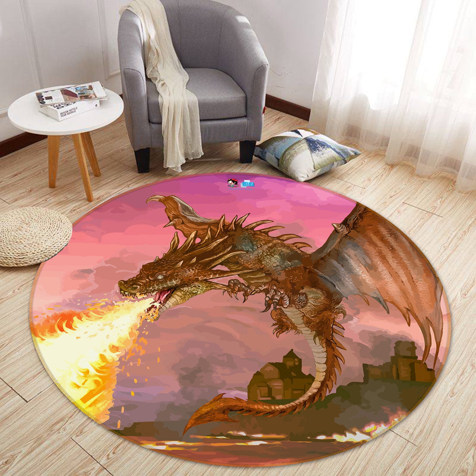 3D Flying Dragon 75140 Round Non Slip Rug Mat
