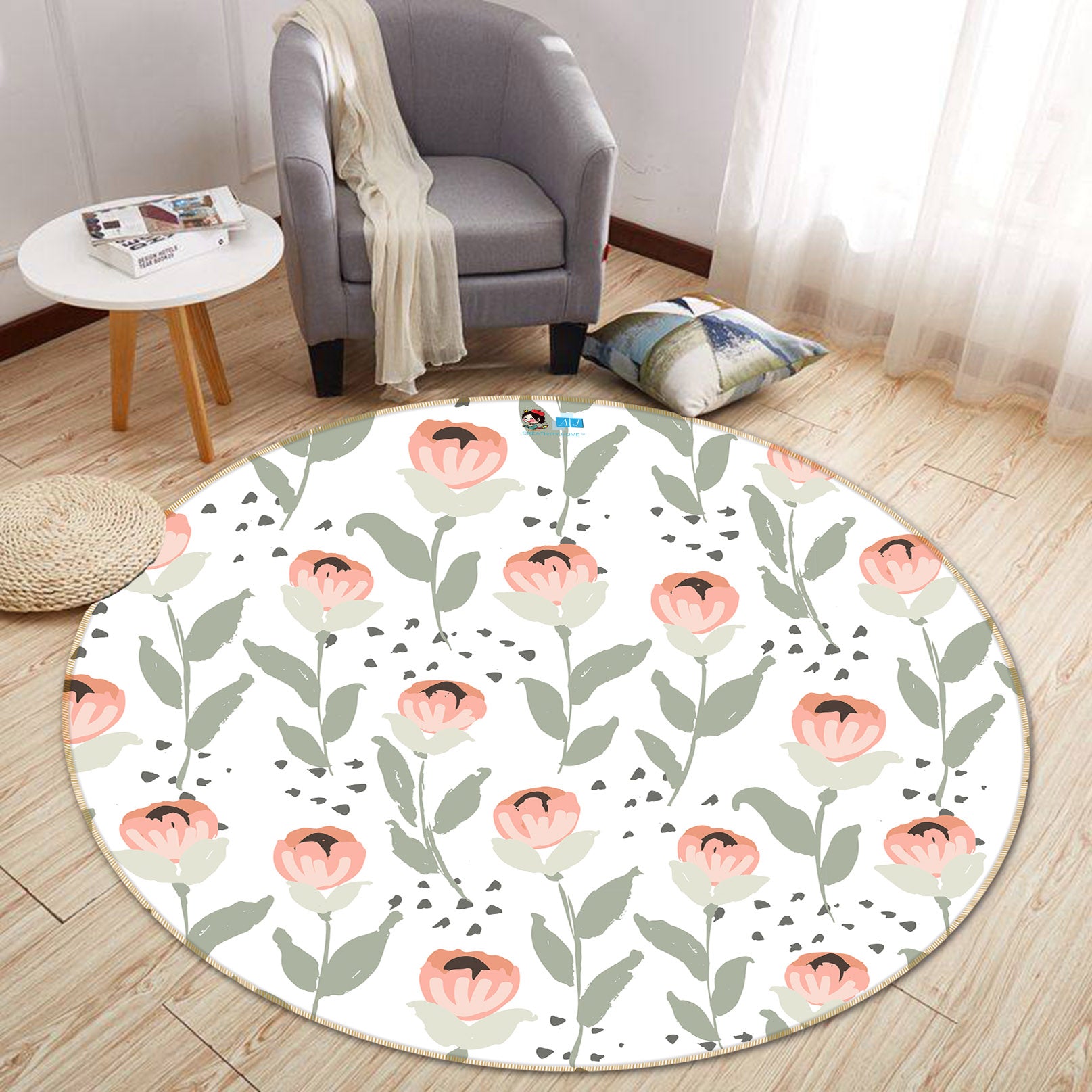 3D Red Flowers 10583 Kashmira Jayaprakash Rug Round Non Slip Rug Mat