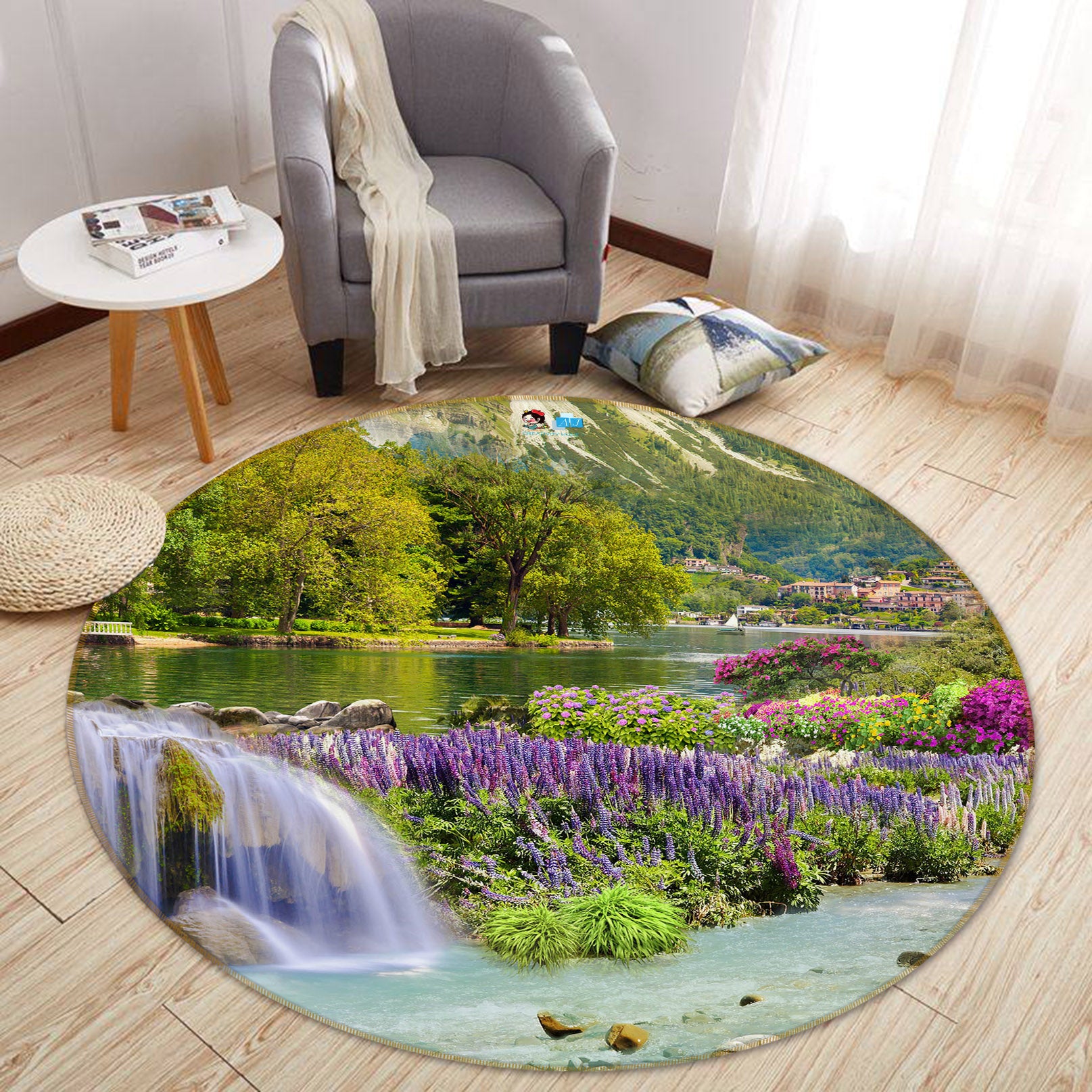 3D Tree River Running Water 69096 Round Non Slip Rug Mat