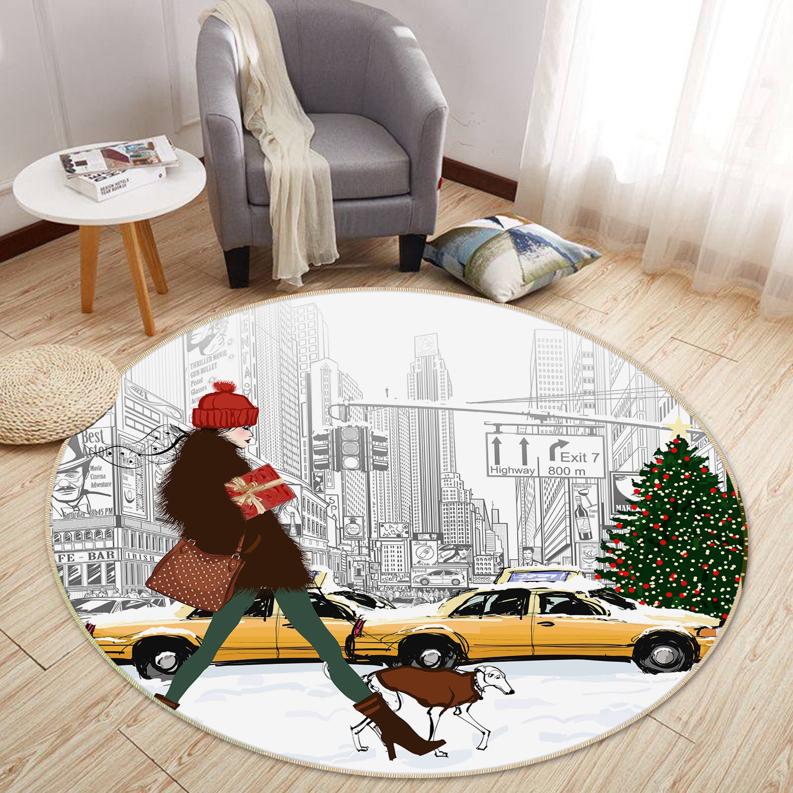 3D Female Car 37013 Round Non Slip Rug Mat