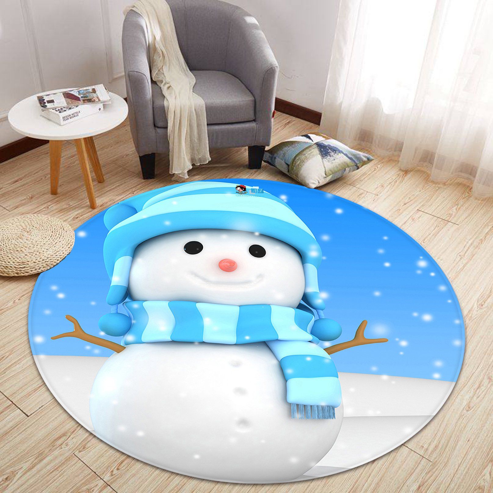 3D Snowman Scarf Hat 063 Round Non Slip Rug Mat Mat AJ Creativity Home 